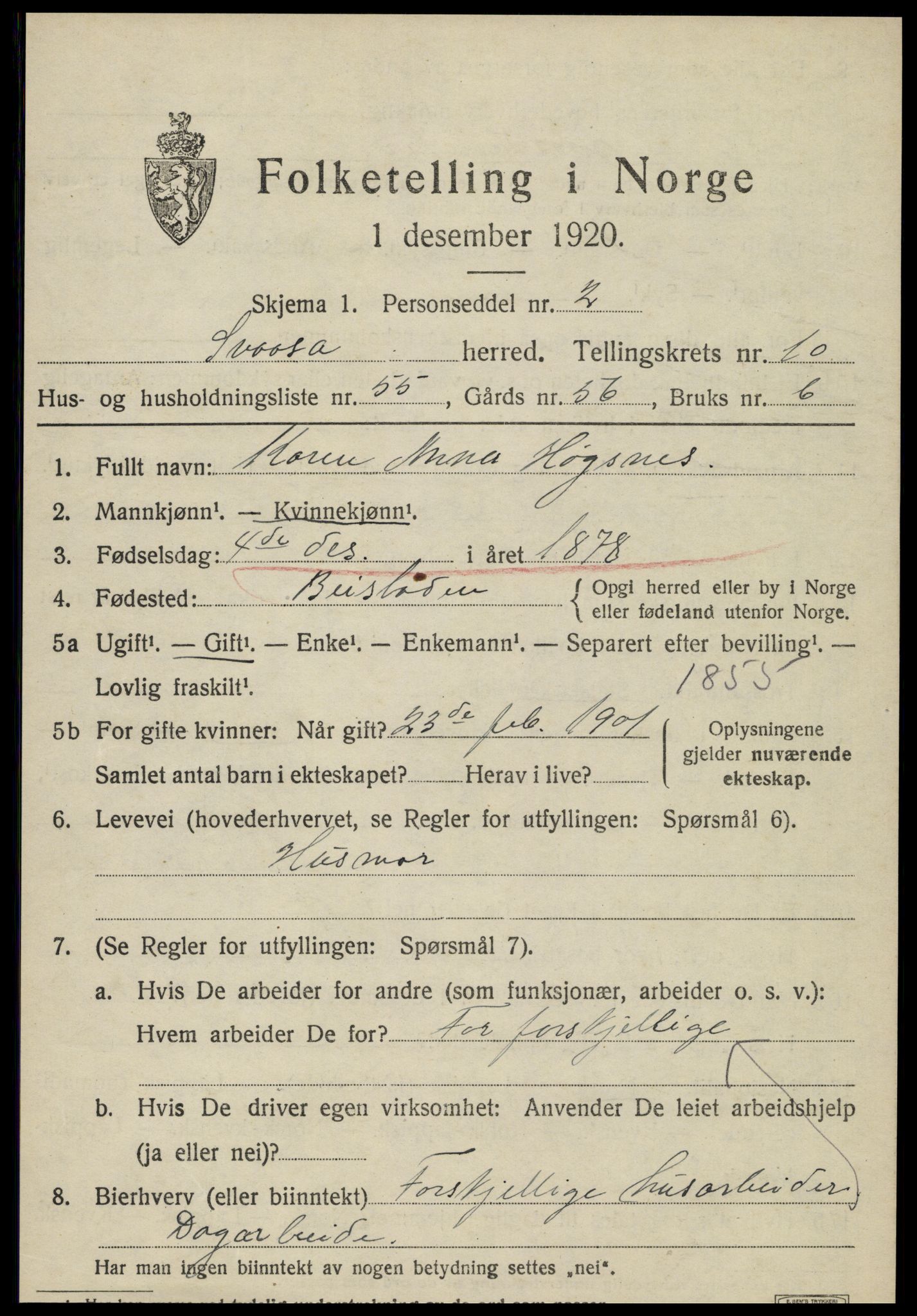 SAT, 1920 census for Snåsa, 1920, p. 4950