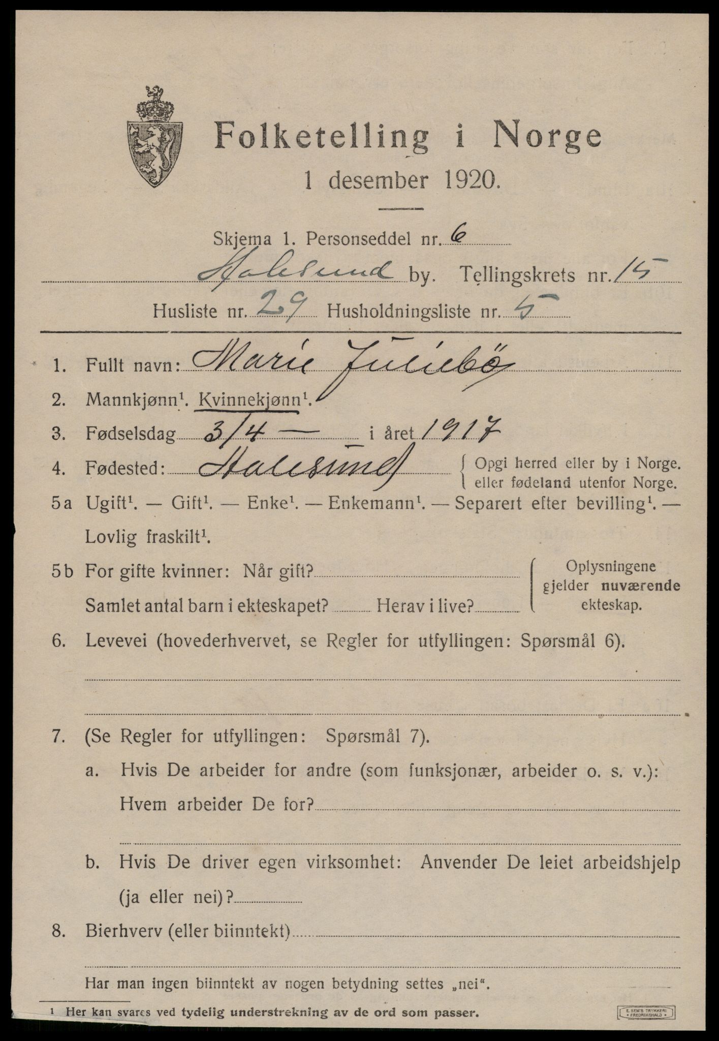 SAT, 1920 census for Ålesund, 1920, p. 30532