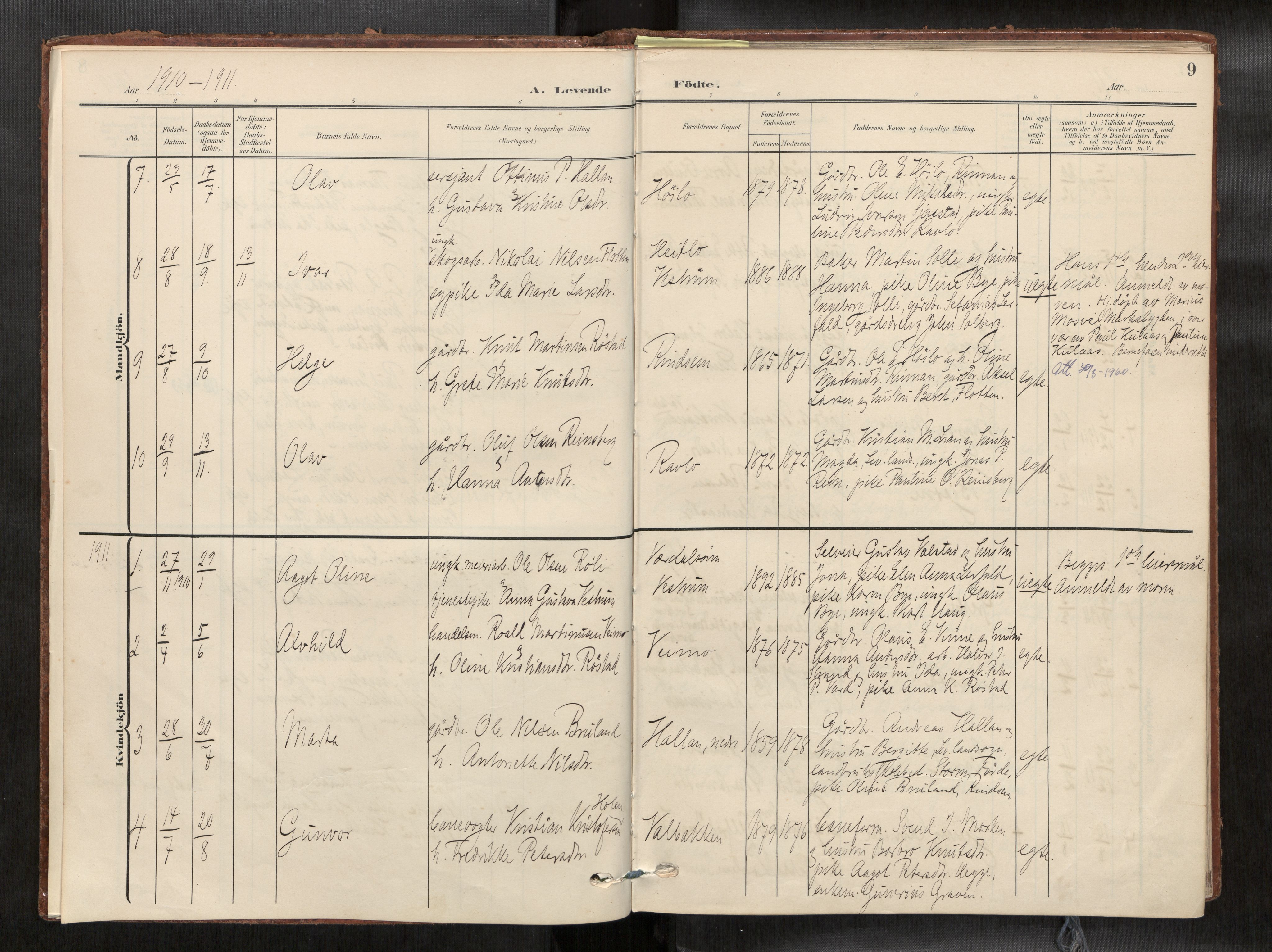 Verdal sokneprestkontor, SAT/A-1156/2/H/Haa/L0003: Parish register (official) no. 3, 1907-1921, p. 9