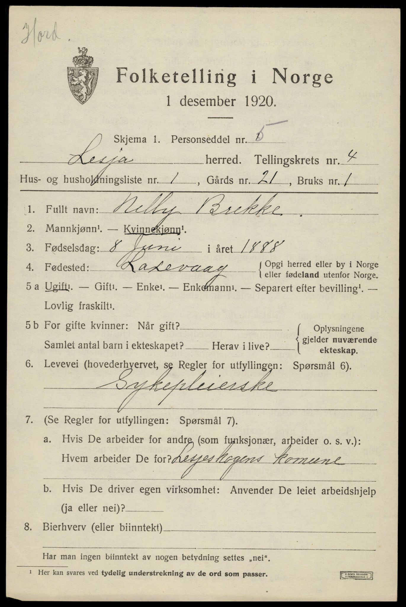 SAH, 1920 census for Lesja, 1920, p. 2530