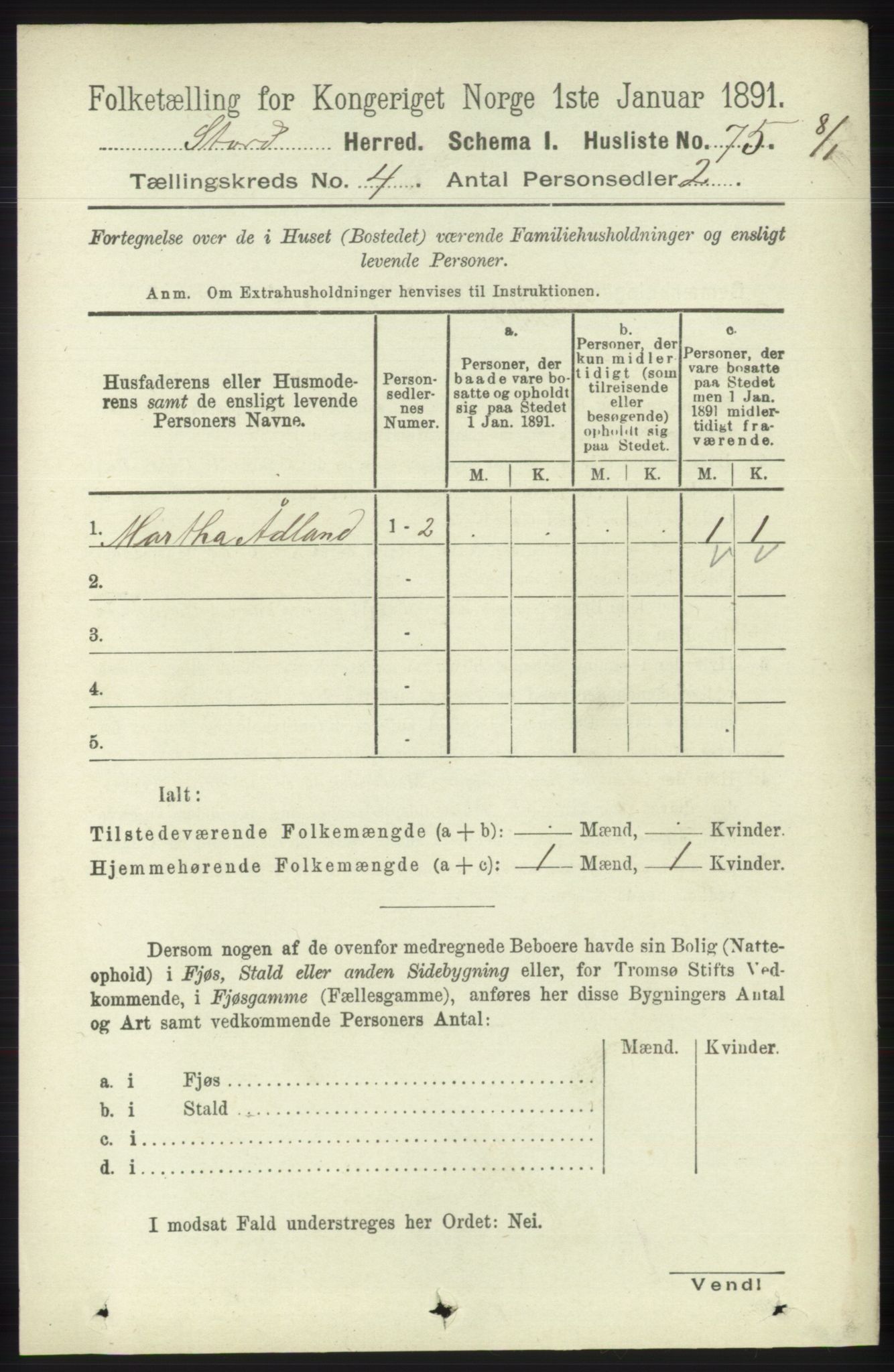 RA, 1891 census for 1221 Stord, 1891, p. 1033