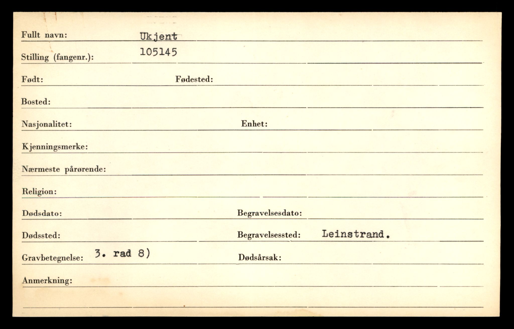 Distriktskontoret for krigsgraver, AV/SAT-A-5030/E/L0005: Kasett/kartotek over falne Britiske og tyske solater, samt andre nasjoners krigsgraver, 1945, p. 561