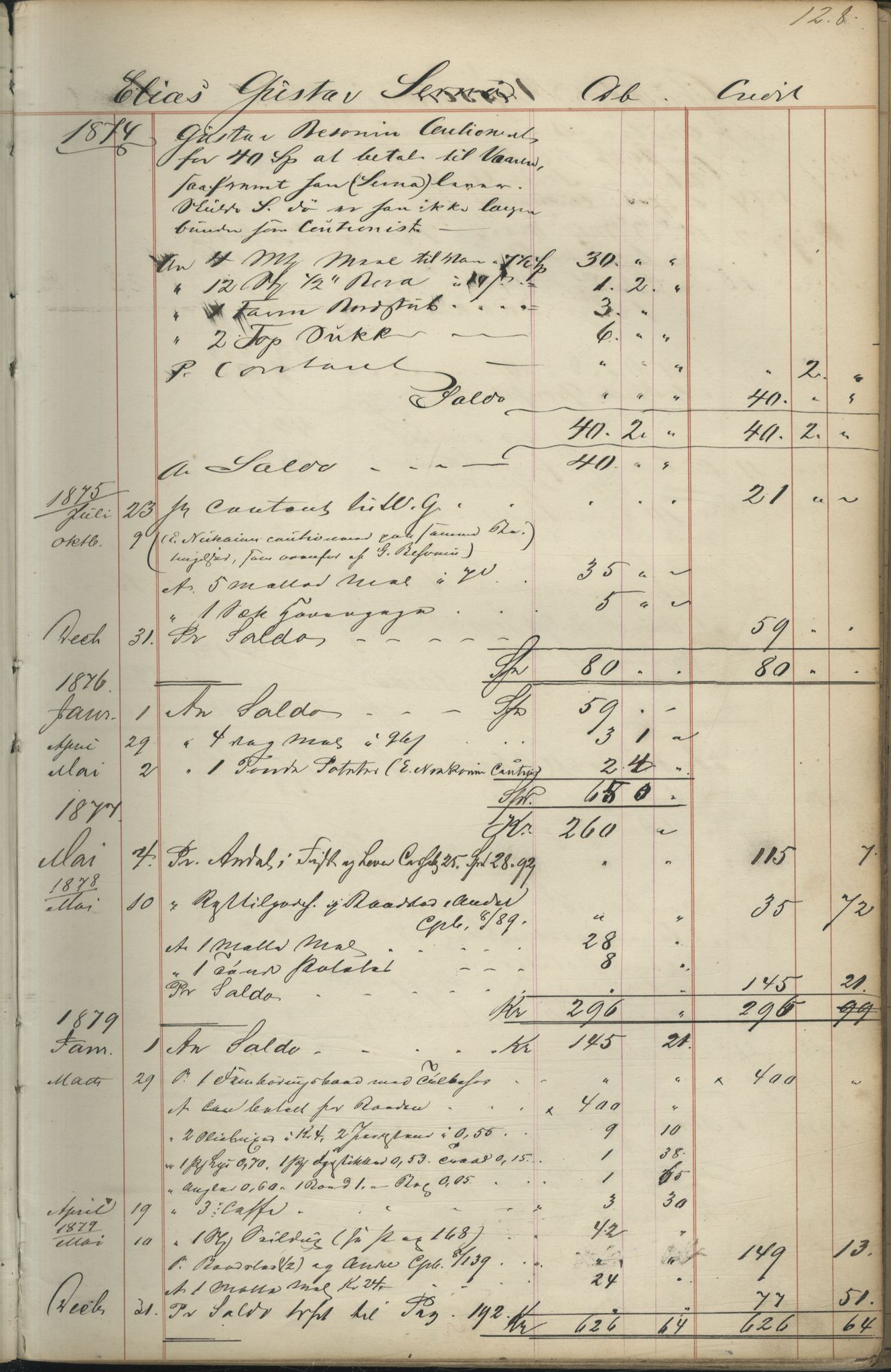 Brodtkorb handel A/S, VAMU/A-0001/F/Fc/L0001/0001: Konto for kvener og nordmenn på Kolahalvøya  / Conto for Kvæner og Nordmænd paa Russefinmarken No 1, 1868-1894, p. 128