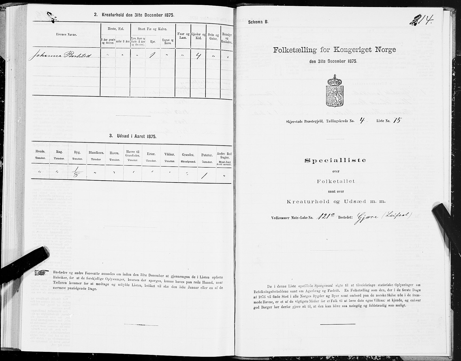 SAT, 1875 census for 1842P Skjerstad, 1875, p. 2214