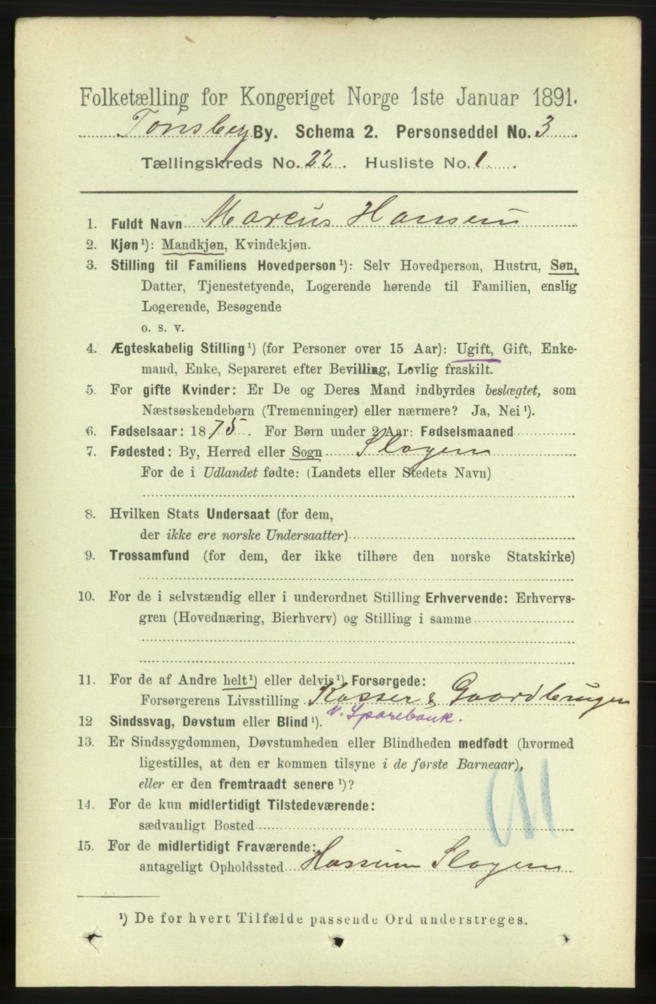 RA, 1891 census for 0705 Tønsberg, 1891, p. 5768