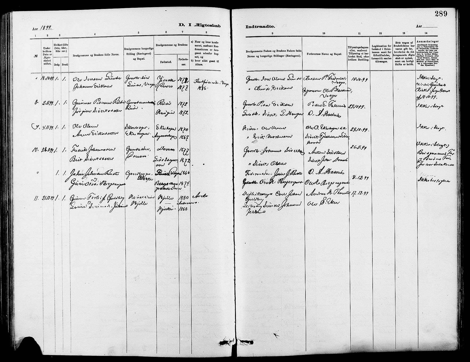 Dovre prestekontor, SAH/PREST-066/H/Ha/Hab/L0002: Parish register (copy) no. 2, 1881-1907, p. 289