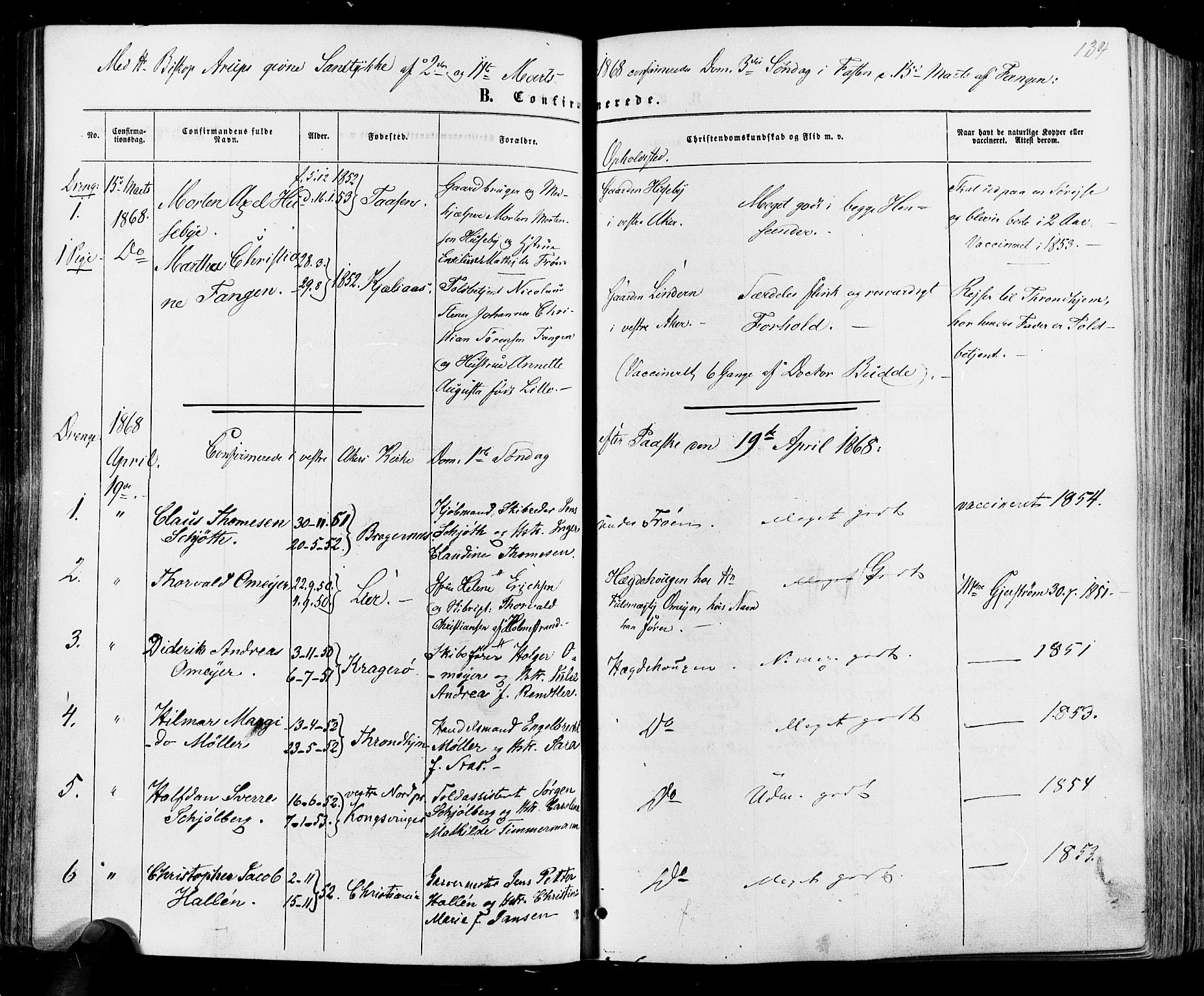 Vestre Aker prestekontor Kirkebøker, SAO/A-10025/F/Fa/L0005: Parish register (official) no. 5, 1859-1877, p. 134
