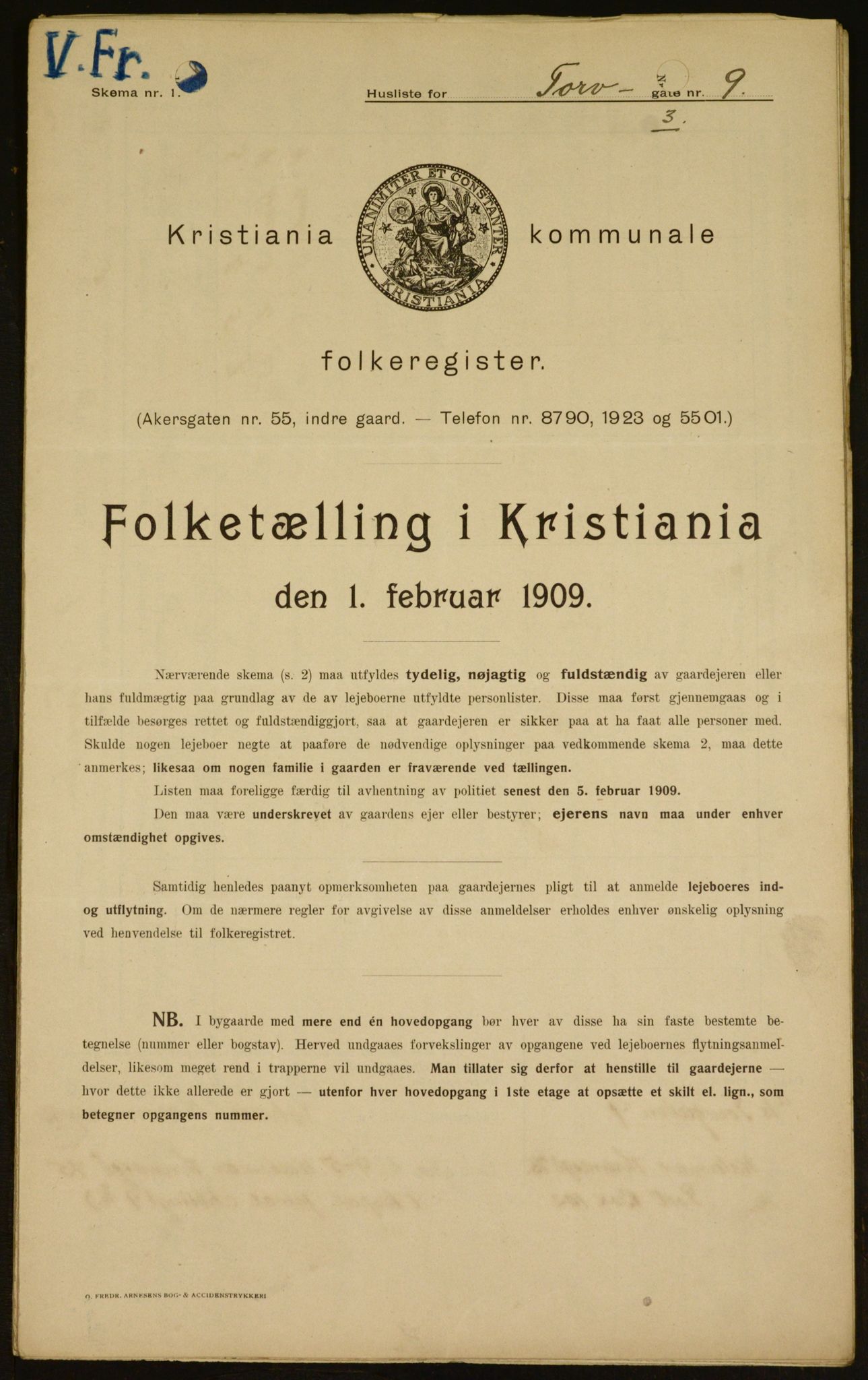 OBA, Municipal Census 1909 for Kristiania, 1909, p. 103354