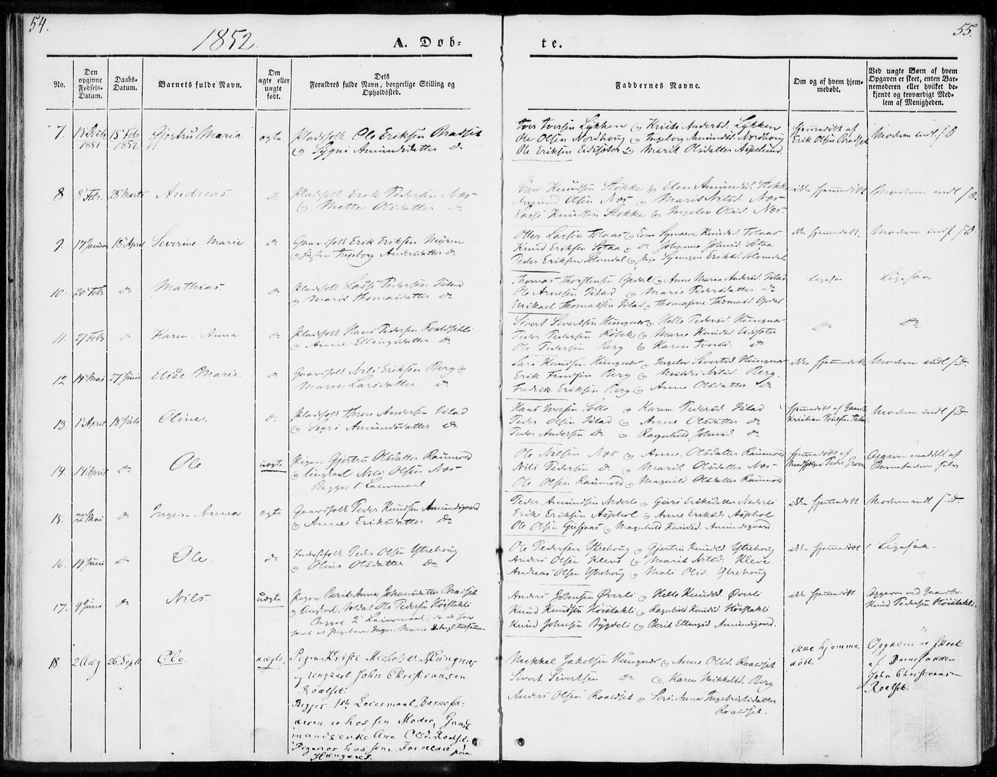 Ministerialprotokoller, klokkerbøker og fødselsregistre - Møre og Romsdal, SAT/A-1454/557/L0680: Parish register (official) no. 557A02, 1843-1869, p. 54-55