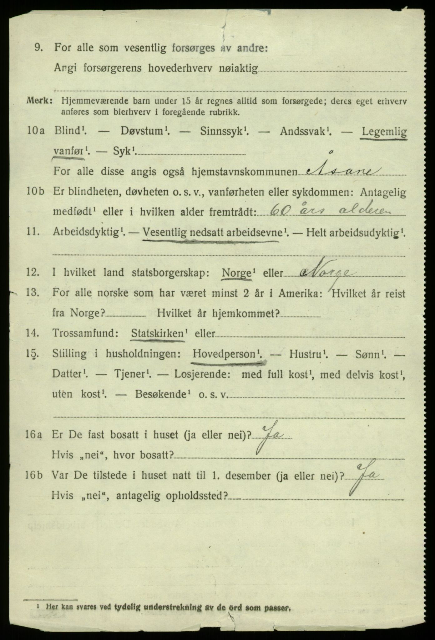 SAB, 1920 census for Åsane, 1920, p. 2848