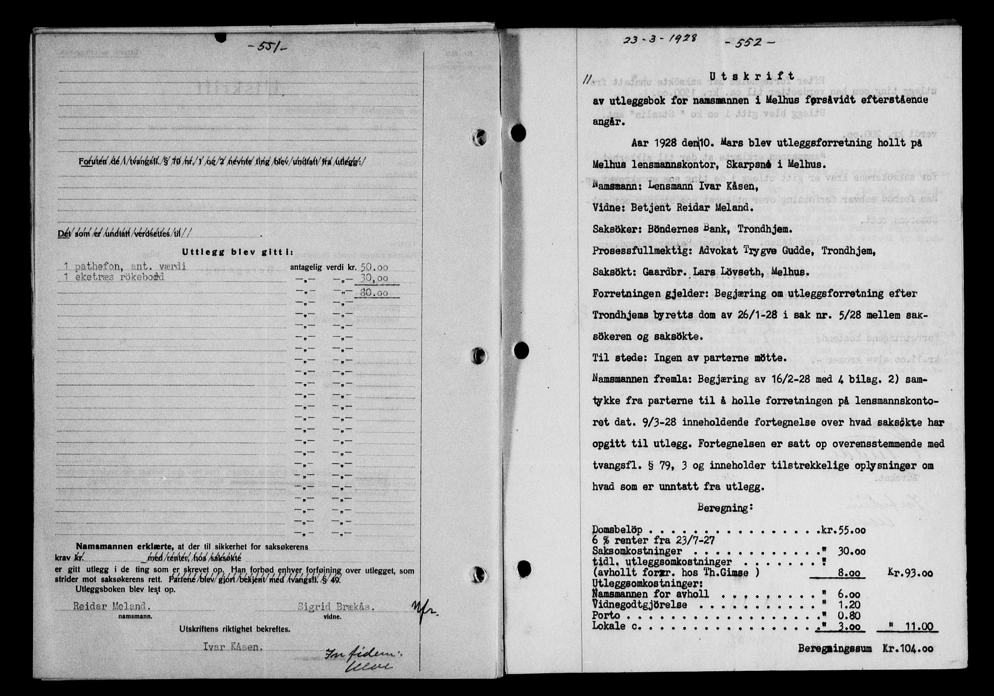Gauldal sorenskriveri, SAT/A-0014/1/2/2C/L0036: Mortgage book no. 37, 1927-1928, Deed date: 23.03.1928