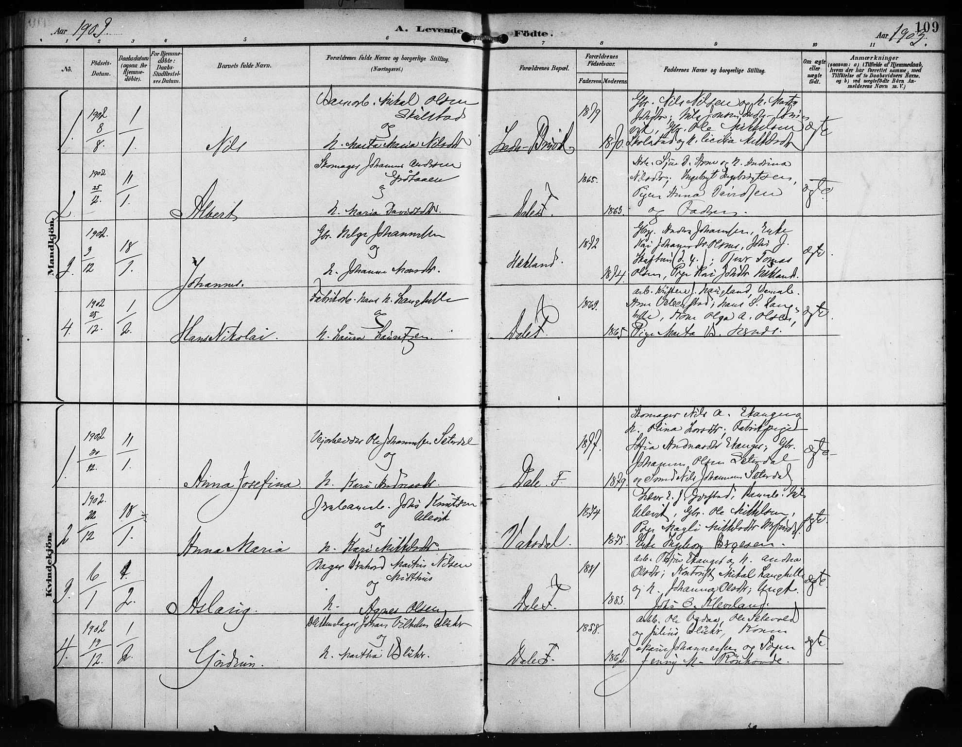 Bruvik Sokneprestembete, SAB/A-74701/H/Haa: Parish register (official) no. B 2, 1893-1903, p. 109