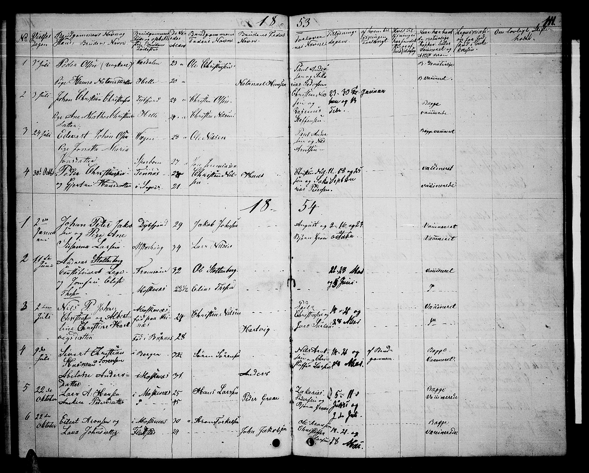 Ministerialprotokoller, klokkerbøker og fødselsregistre - Nordland, SAT/A-1459/886/L1224: Parish register (copy) no. 886C01, 1843-1873, p. 111