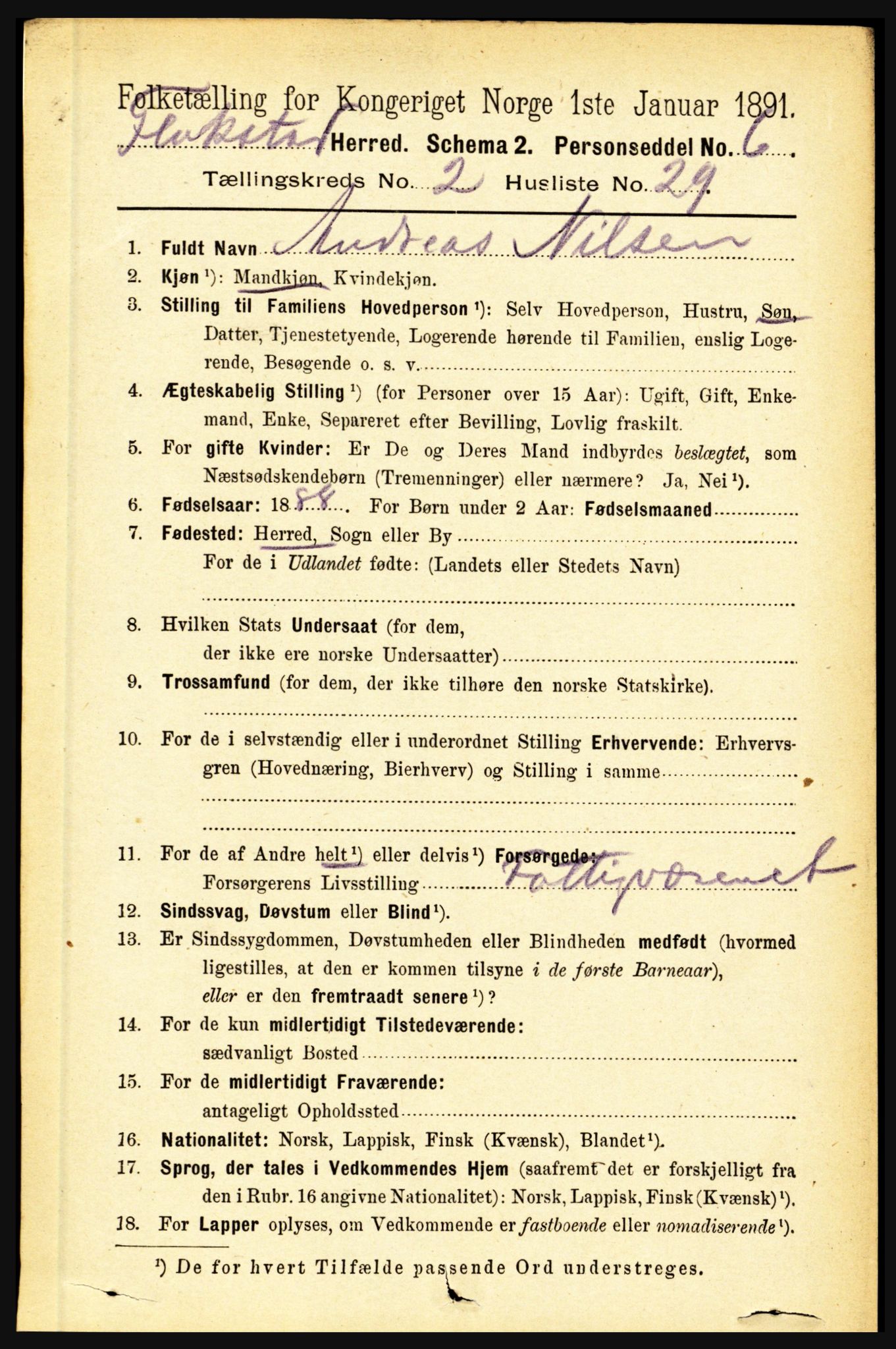 RA, 1891 census for 1859 Flakstad, 1891, p. 845