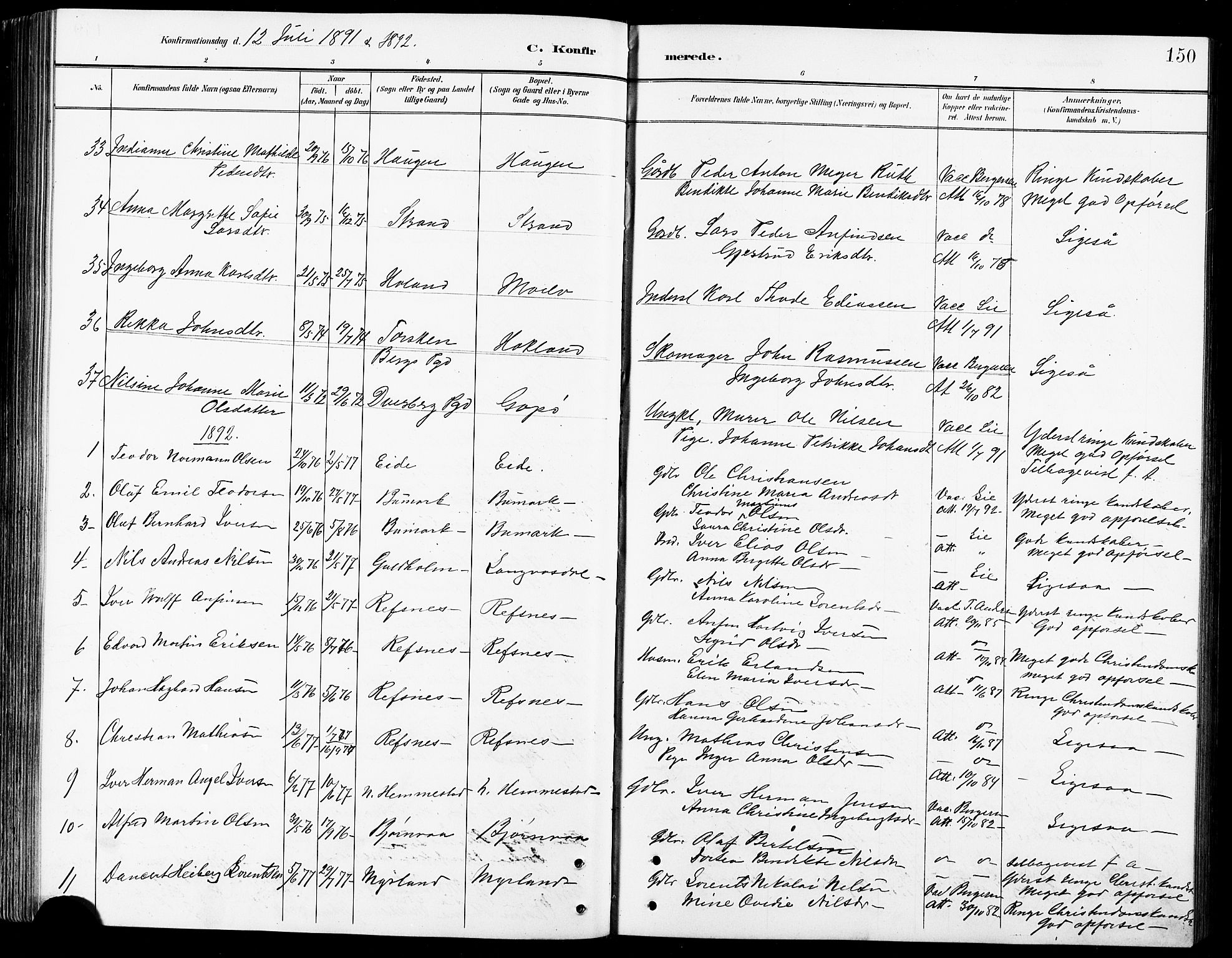 Kvæfjord sokneprestkontor, SATØ/S-1323/G/Ga/Gab/L0005klokker: Parish register (copy) no. 5, 1886-1911, p. 150