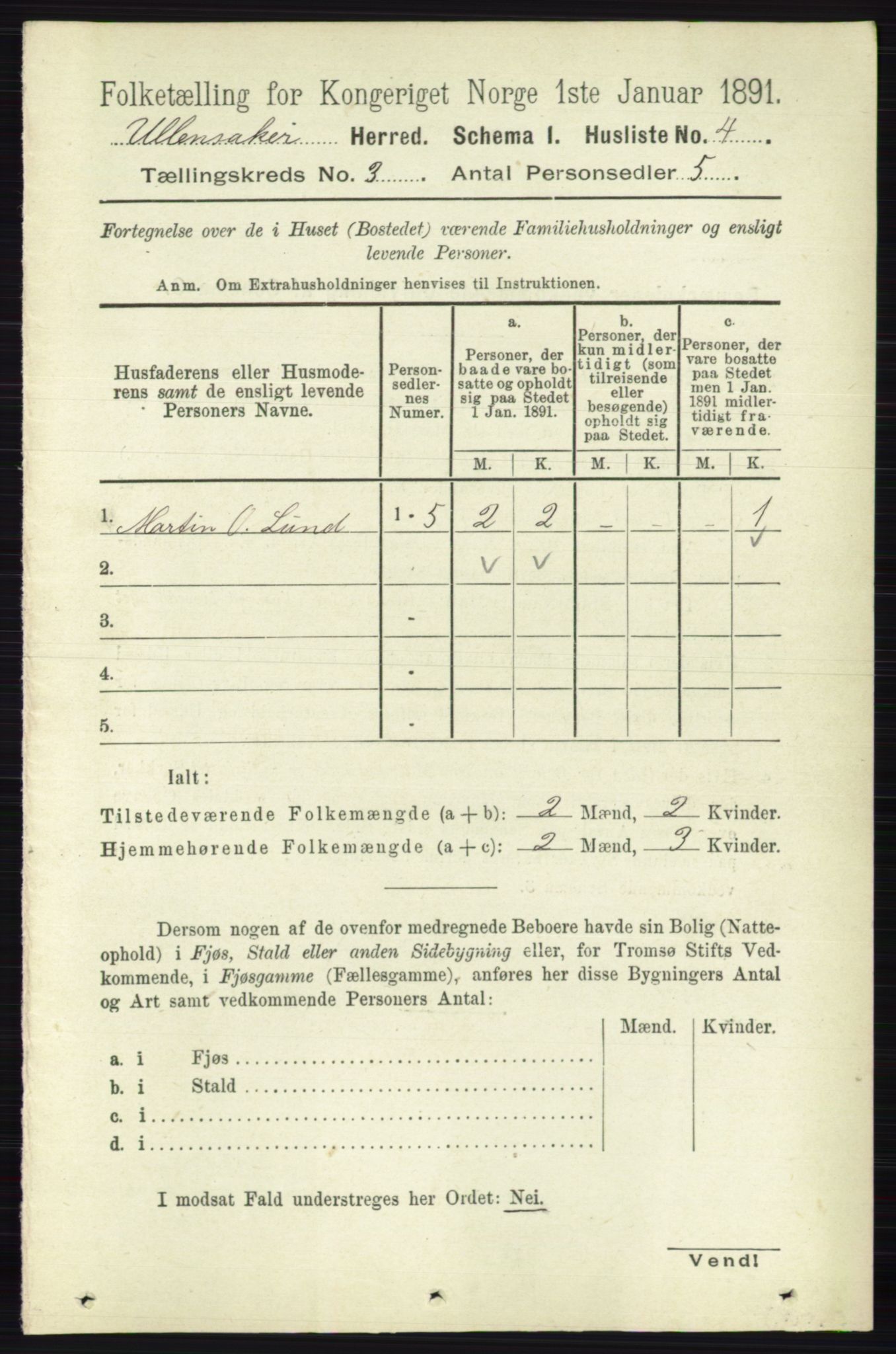 RA, 1891 census for 0235 Ullensaker, 1891, p. 1063