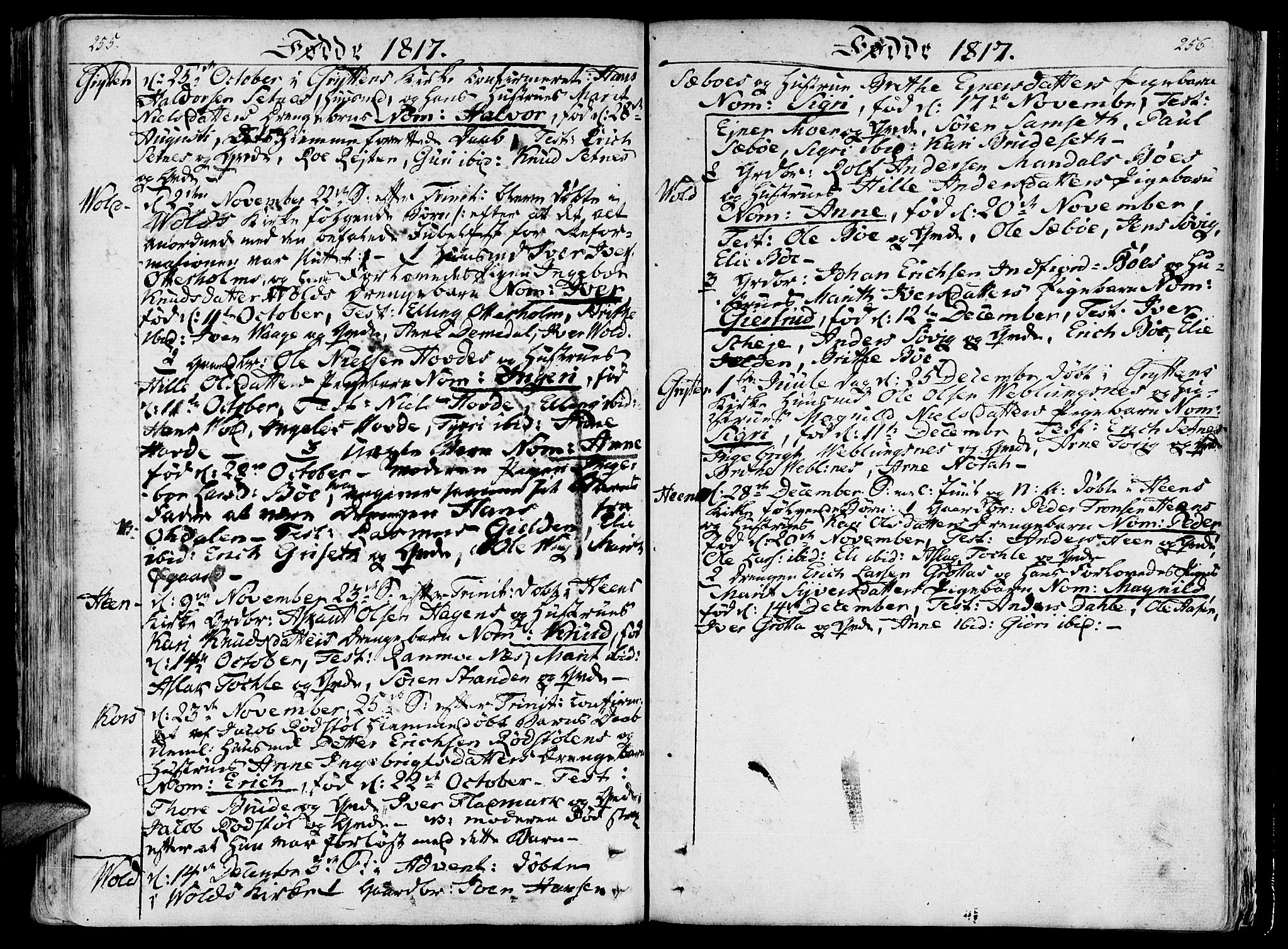 Ministerialprotokoller, klokkerbøker og fødselsregistre - Møre og Romsdal, AV/SAT-A-1454/544/L0570: Parish register (official) no. 544A03, 1807-1817, p. 255-256