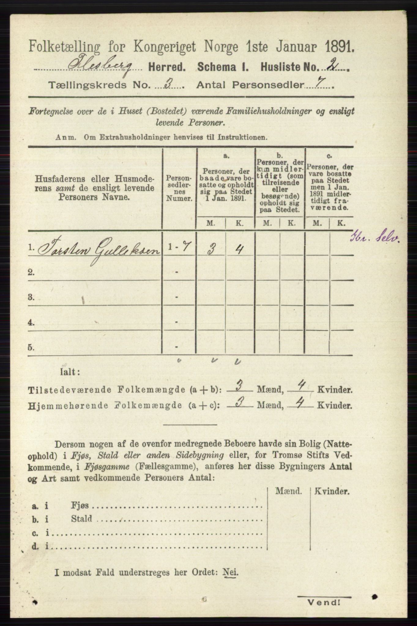 RA, 1891 census for 0631 Flesberg, 1891, p. 395