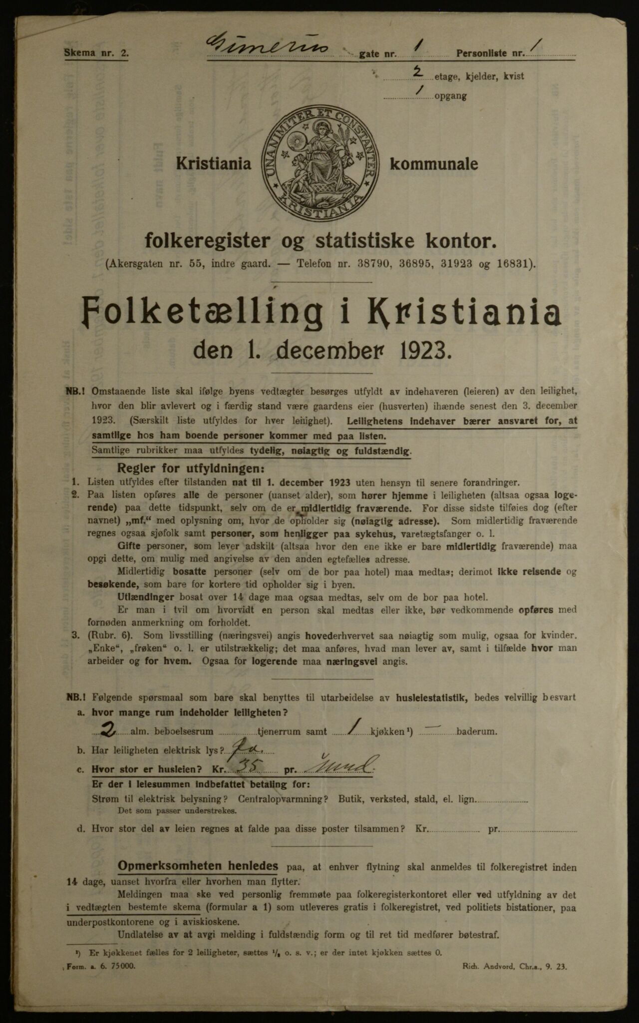 OBA, Municipal Census 1923 for Kristiania, 1923, p. 6054