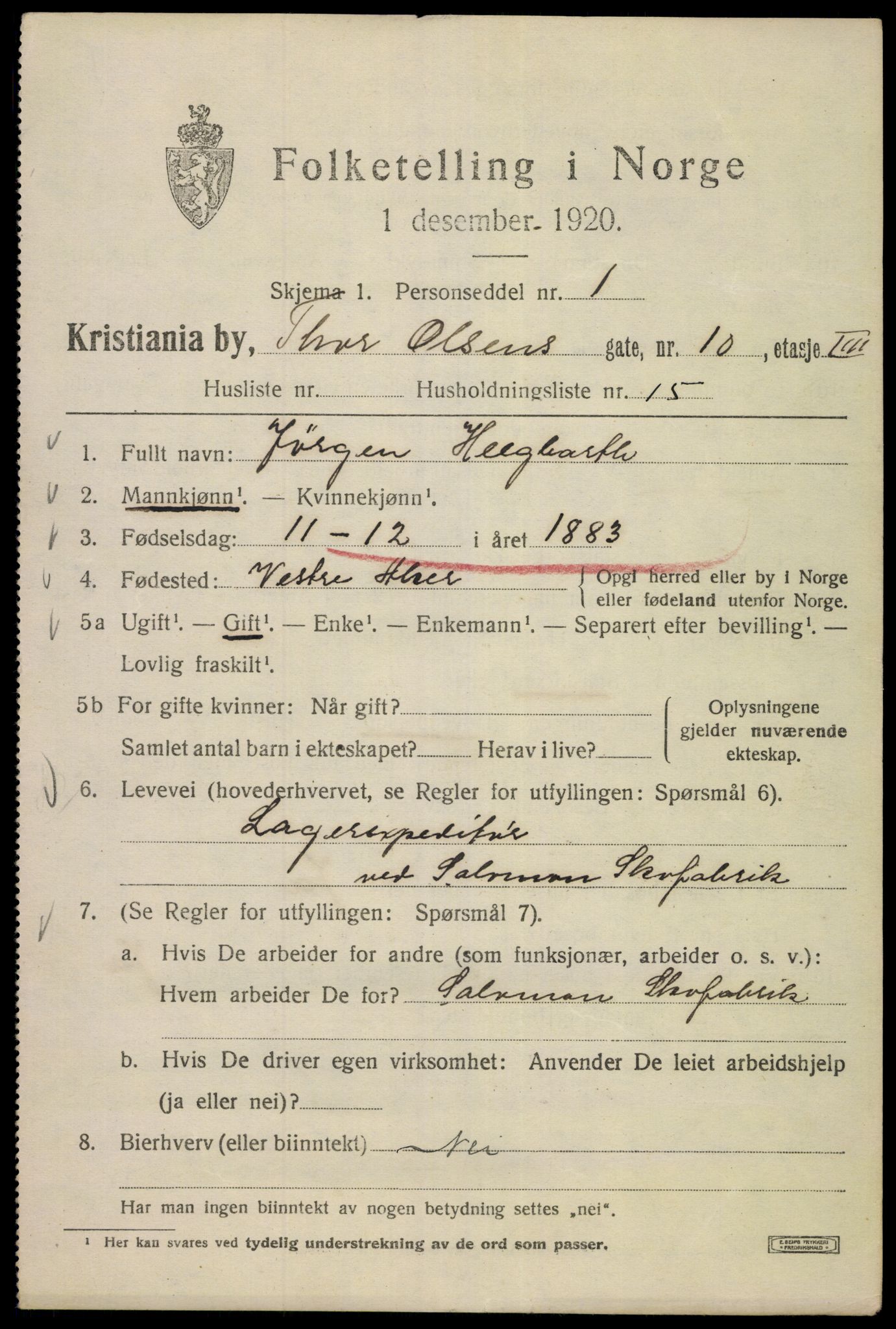 SAO, 1920 census for Kristiania, 1920, p. 574177