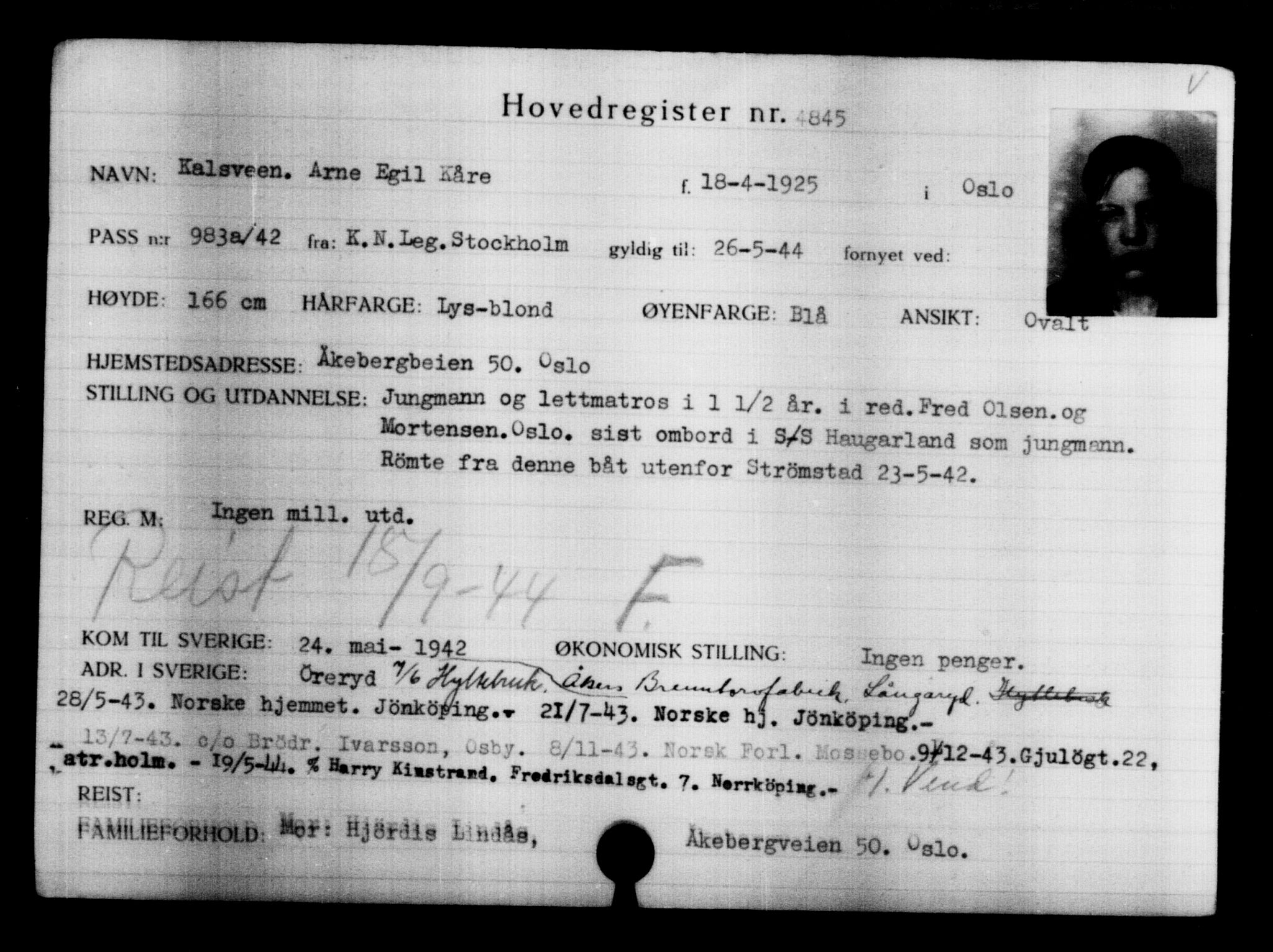 Den Kgl. Norske Legasjons Flyktningskontor, AV/RA-S-6753/V/Va/L0004: Kjesäterkartoteket.  Flyktningenr. 3496-6610, 1940-1945, p. 1600