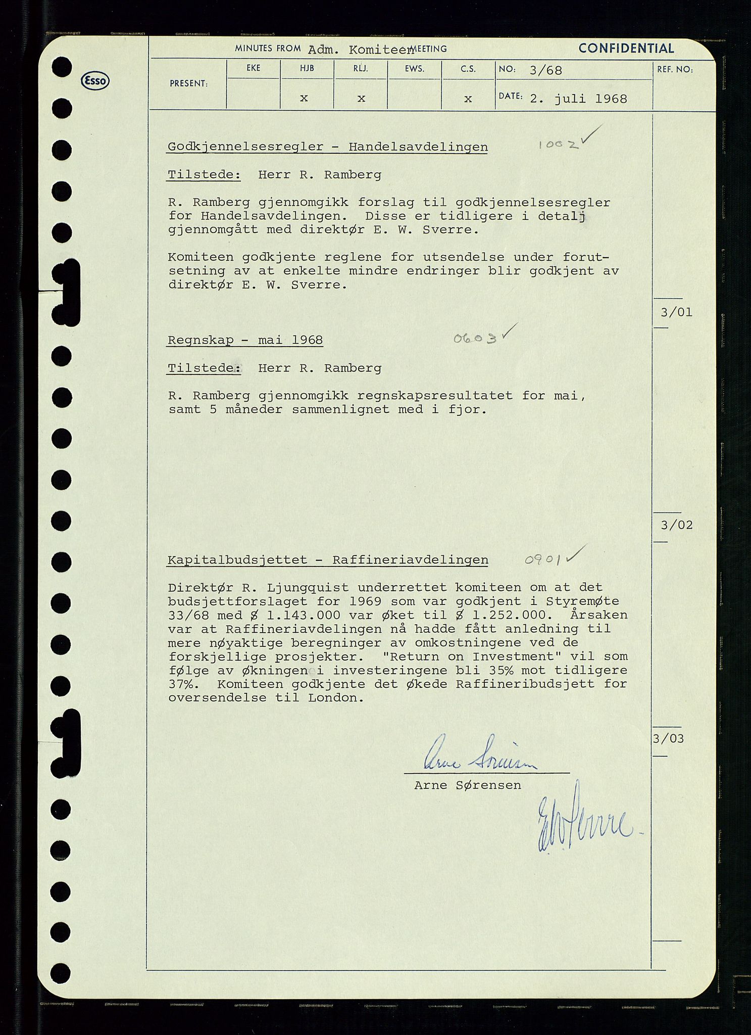 Pa 0982 - Esso Norge A/S, AV/SAST-A-100448/A/Aa/L0002/0004: Den administrerende direksjon Board minutes (styrereferater) / Den administrerende direksjon Board minutes (styrereferater), 1968, p. 78
