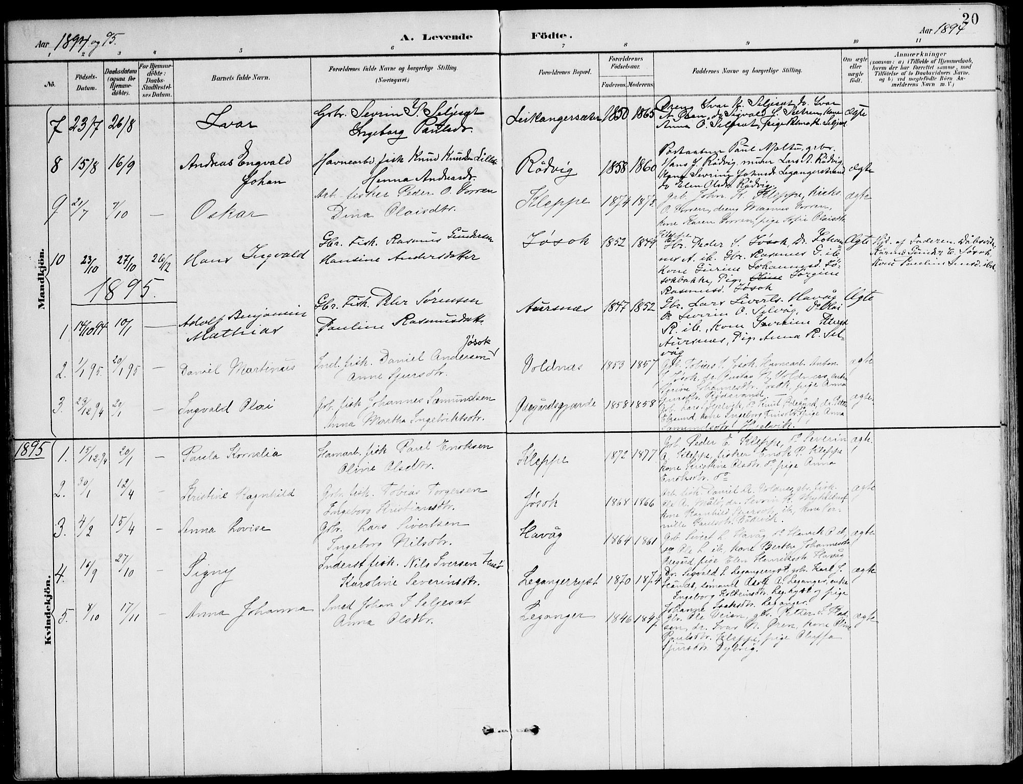 Ministerialprotokoller, klokkerbøker og fødselsregistre - Møre og Romsdal, AV/SAT-A-1454/508/L0095: Parish register (official) no. 508A02, 1887-1920, p. 20