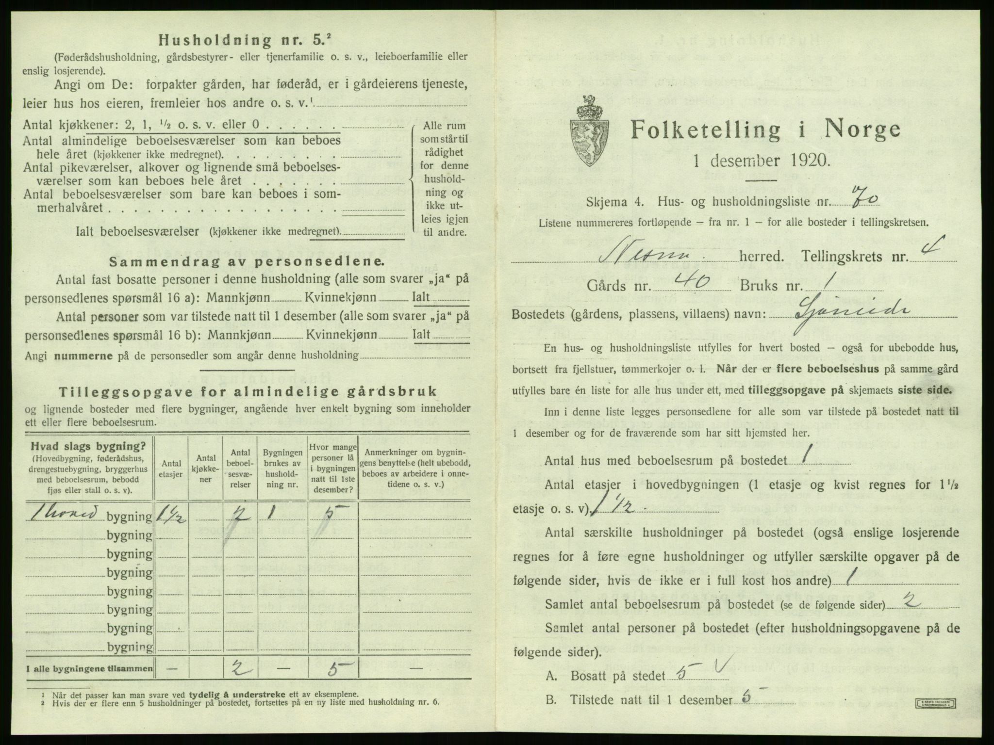 SAT, 1920 census for Nesna, 1920, p. 537