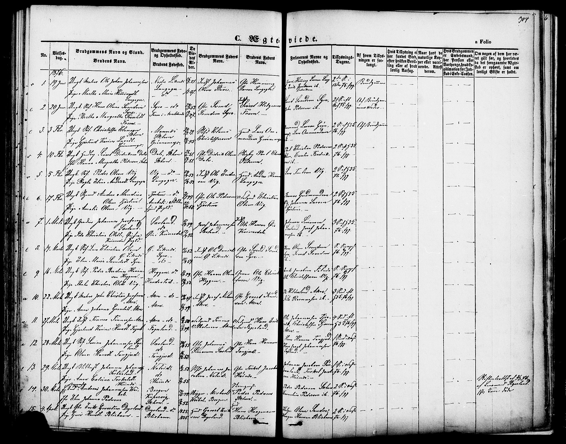 Skudenes sokneprestkontor, SAST/A -101849/H/Ha/Haa/L0006: Parish register (official) no. A 4, 1864-1881, p. 304