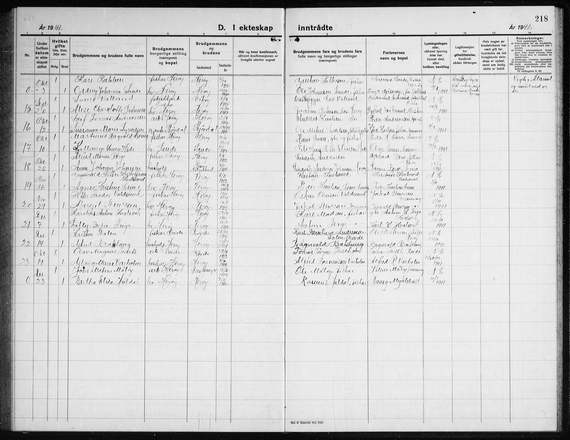 Ministerialprotokoller, klokkerbøker og fødselsregistre - Møre og Romsdal, AV/SAT-A-1454/507/L0085: Parish register (copy) no. 507C08, 1933-1944, p. 218