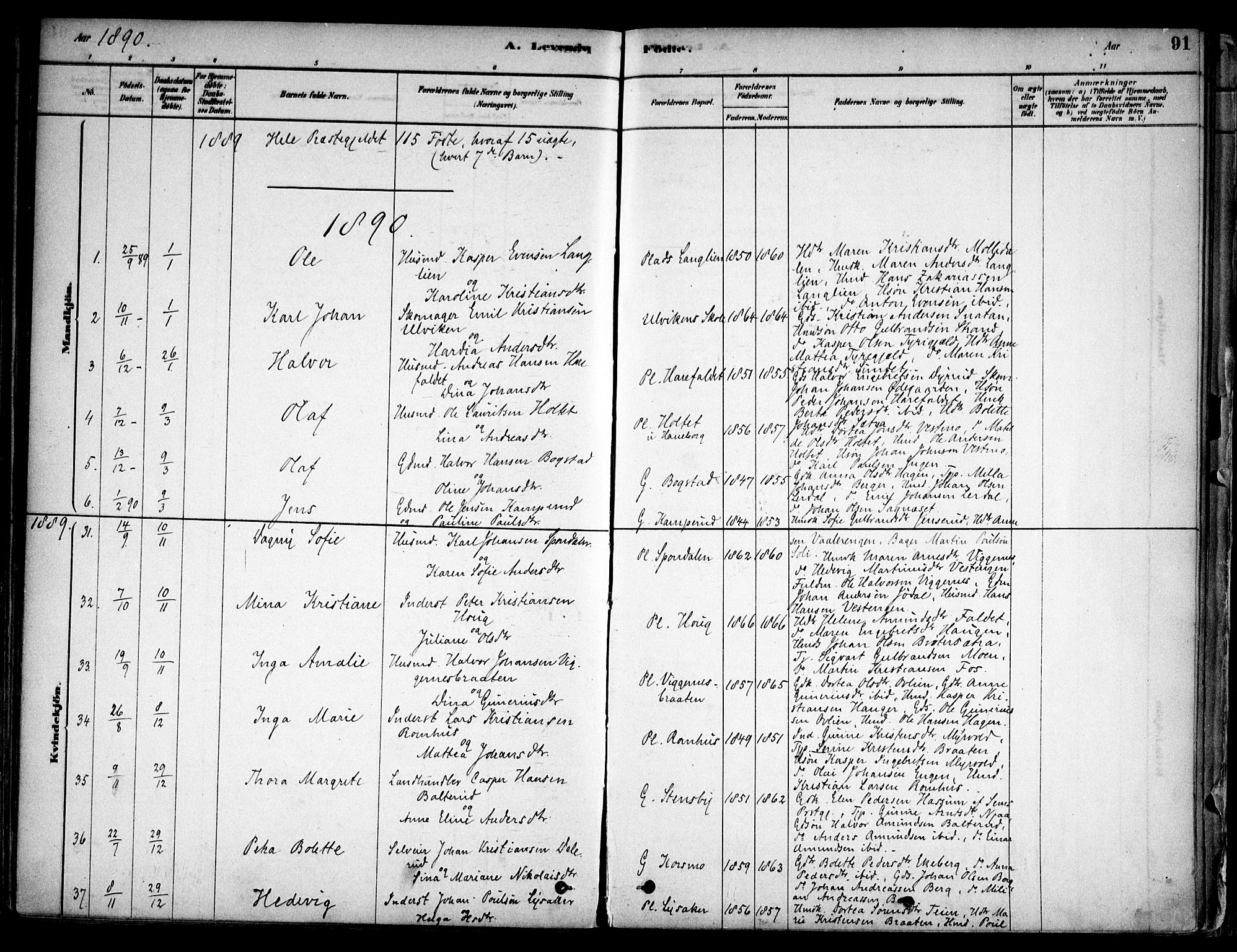 Aurskog prestekontor Kirkebøker, SAO/A-10304a/F/Fa/L0008: Parish register (official) no. I 8, 1878-1937, p. 91