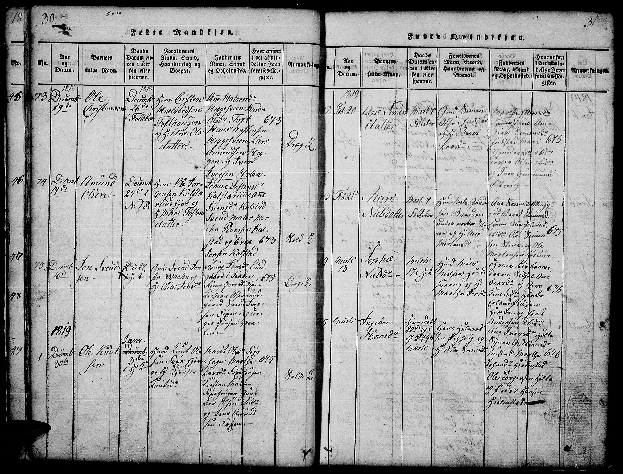Gausdal prestekontor, SAH/PREST-090/H/Ha/Hab/L0001: Parish register (copy) no. 1, 1817-1848, p. 30-31
