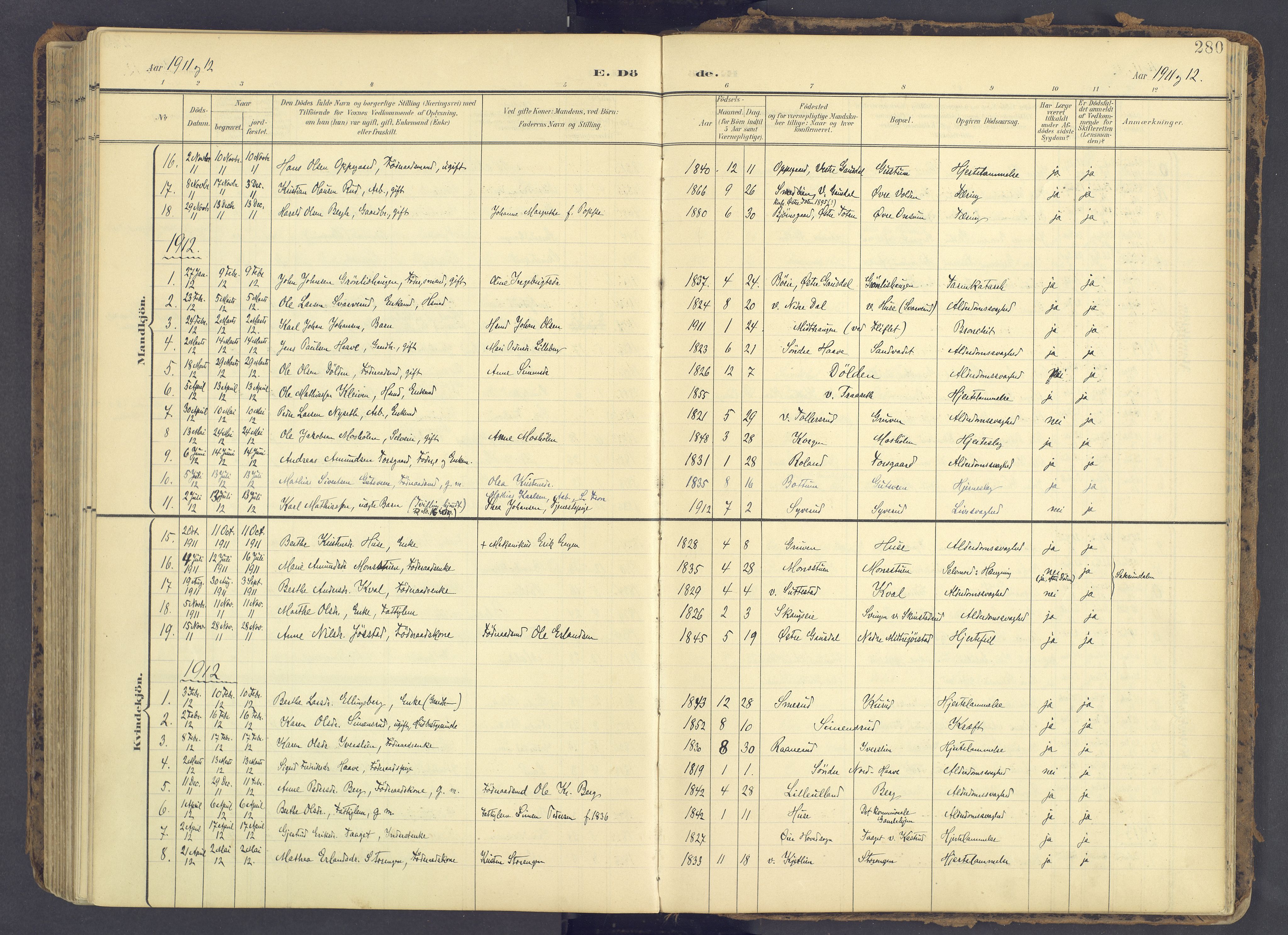 Fåberg prestekontor, SAH/PREST-086/H/Ha/Haa/L0012: Parish register (official) no. 12, 1899-1915, p. 280