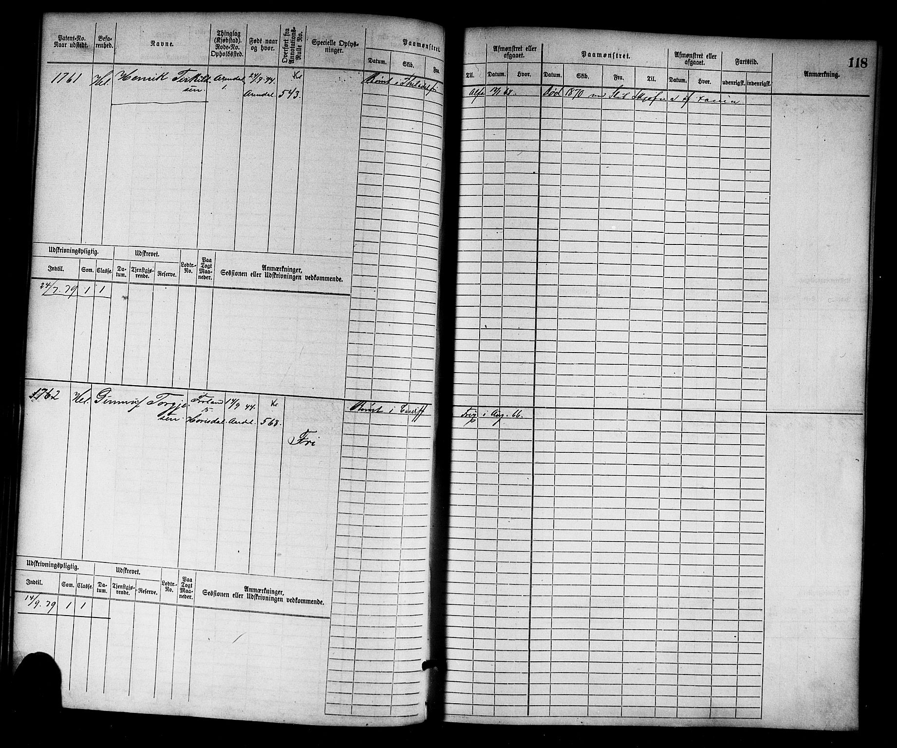 Arendal mønstringskrets, AV/SAK-2031-0012/F/Fb/L0012: Hovedrulle nr 1529-2290, S-10, 1868-1885, p. 120