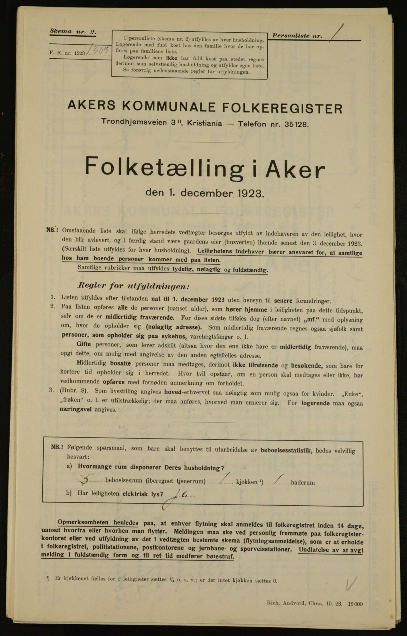 , Municipal Census 1923 for Aker, 1923, p. 15987