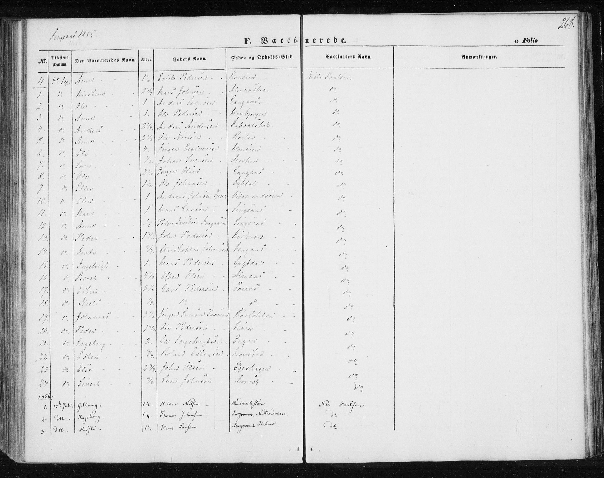 Ministerialprotokoller, klokkerbøker og fødselsregistre - Sør-Trøndelag, SAT/A-1456/685/L0964: Parish register (official) no. 685A06 /2, 1846-1859, p. 268
