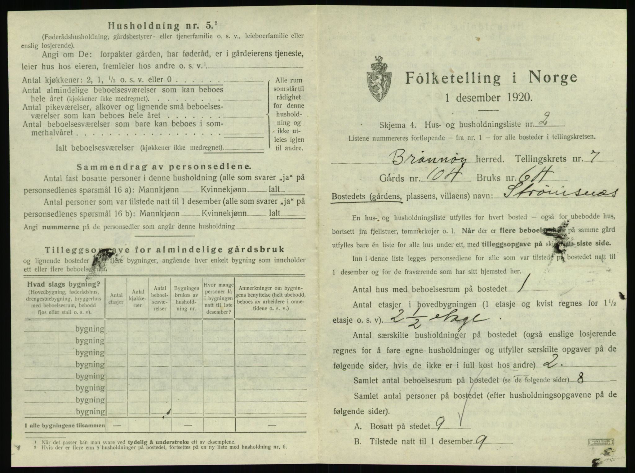 SAT, 1920 census for Brønnøy, 1920, p. 624