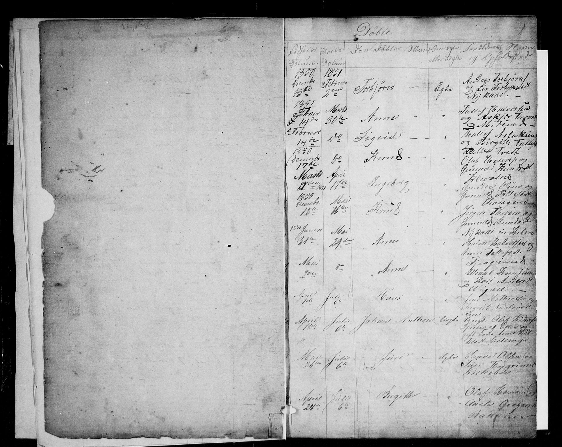 Kviteseid kirkebøker, SAKO/A-276/G/Ga/L0001: Parish register (copy) no. I 1, 1850-1893, p. 2