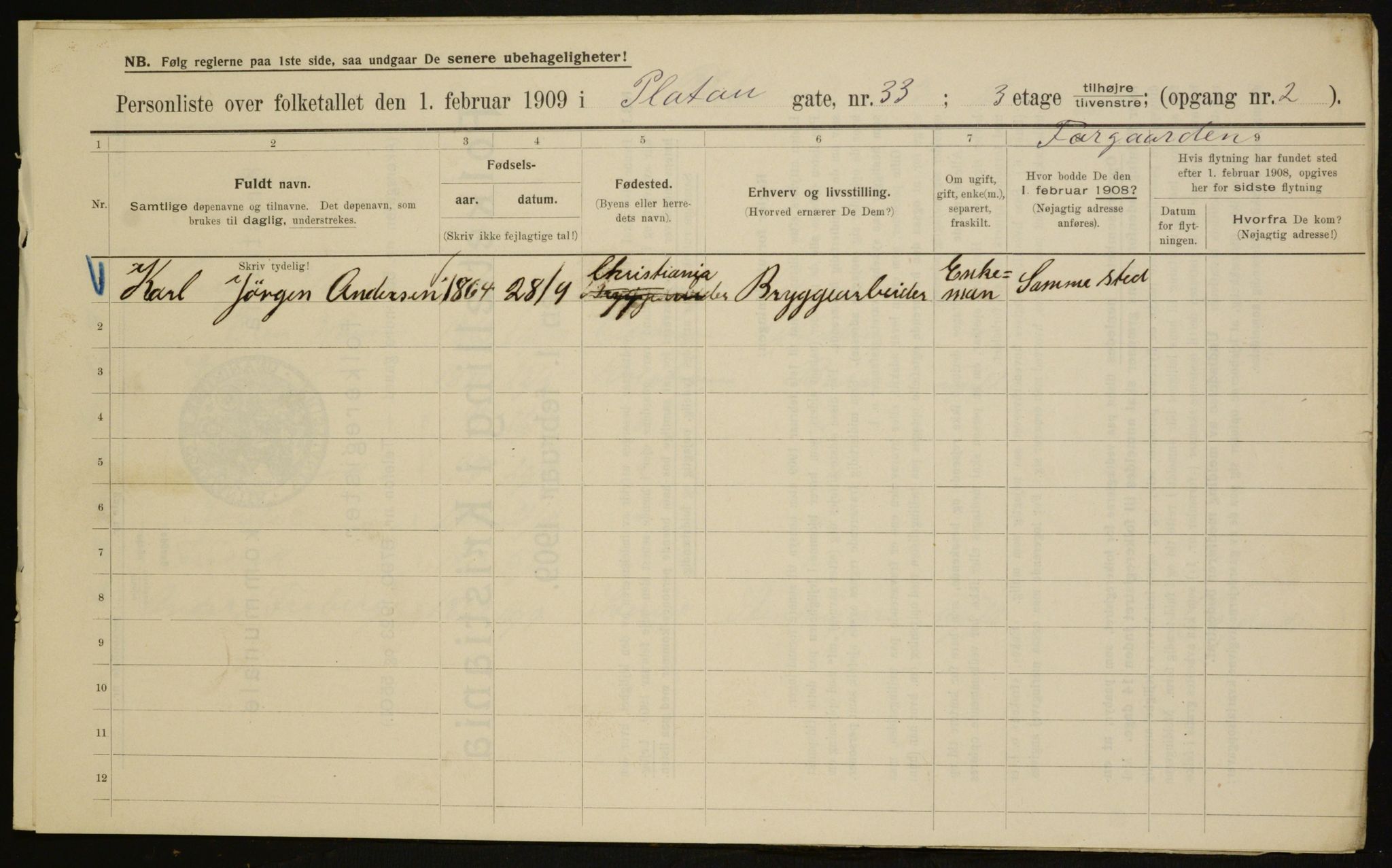 OBA, Municipal Census 1909 for Kristiania, 1909, p. 73217