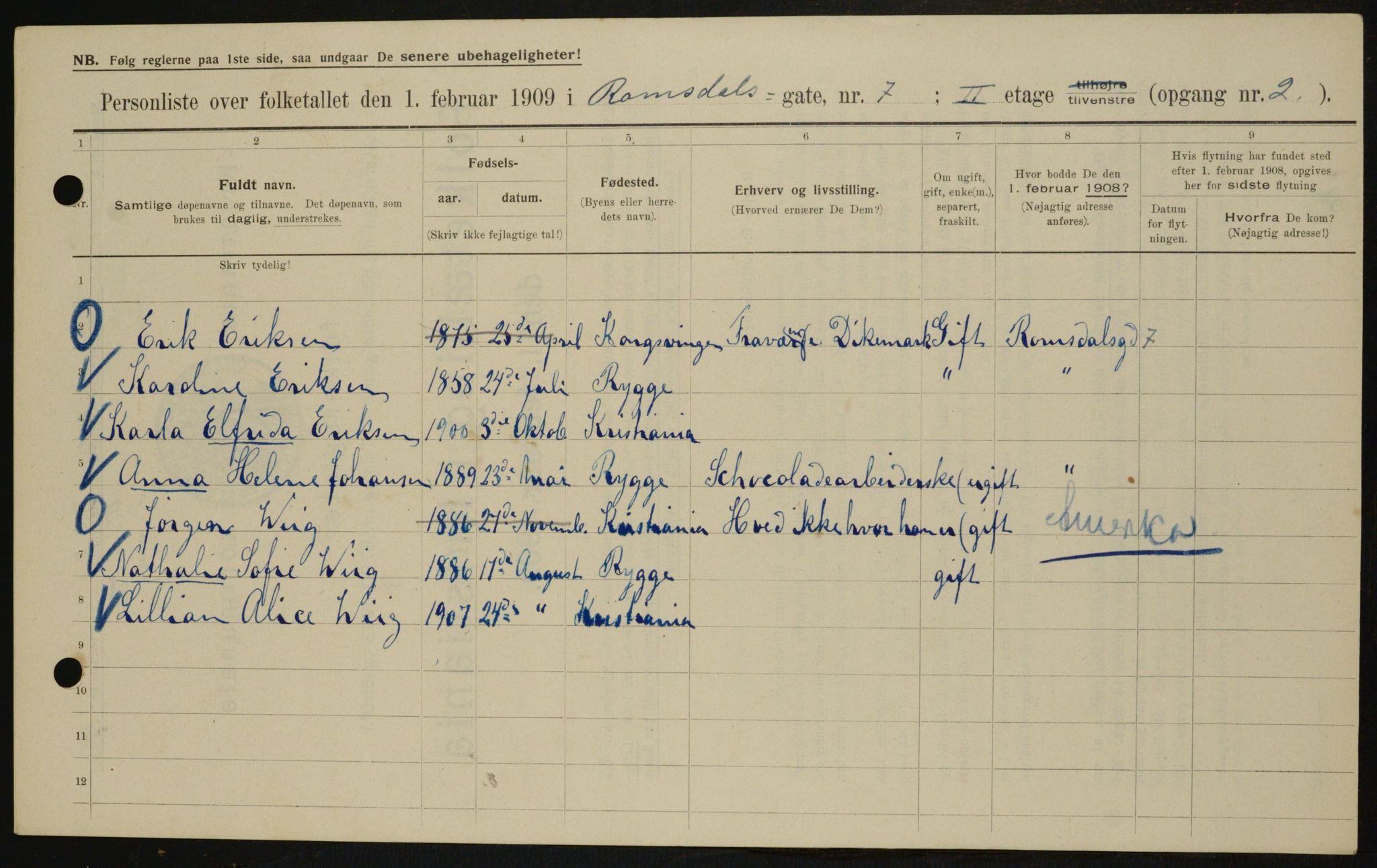OBA, Municipal Census 1909 for Kristiania, 1909, p. 75495