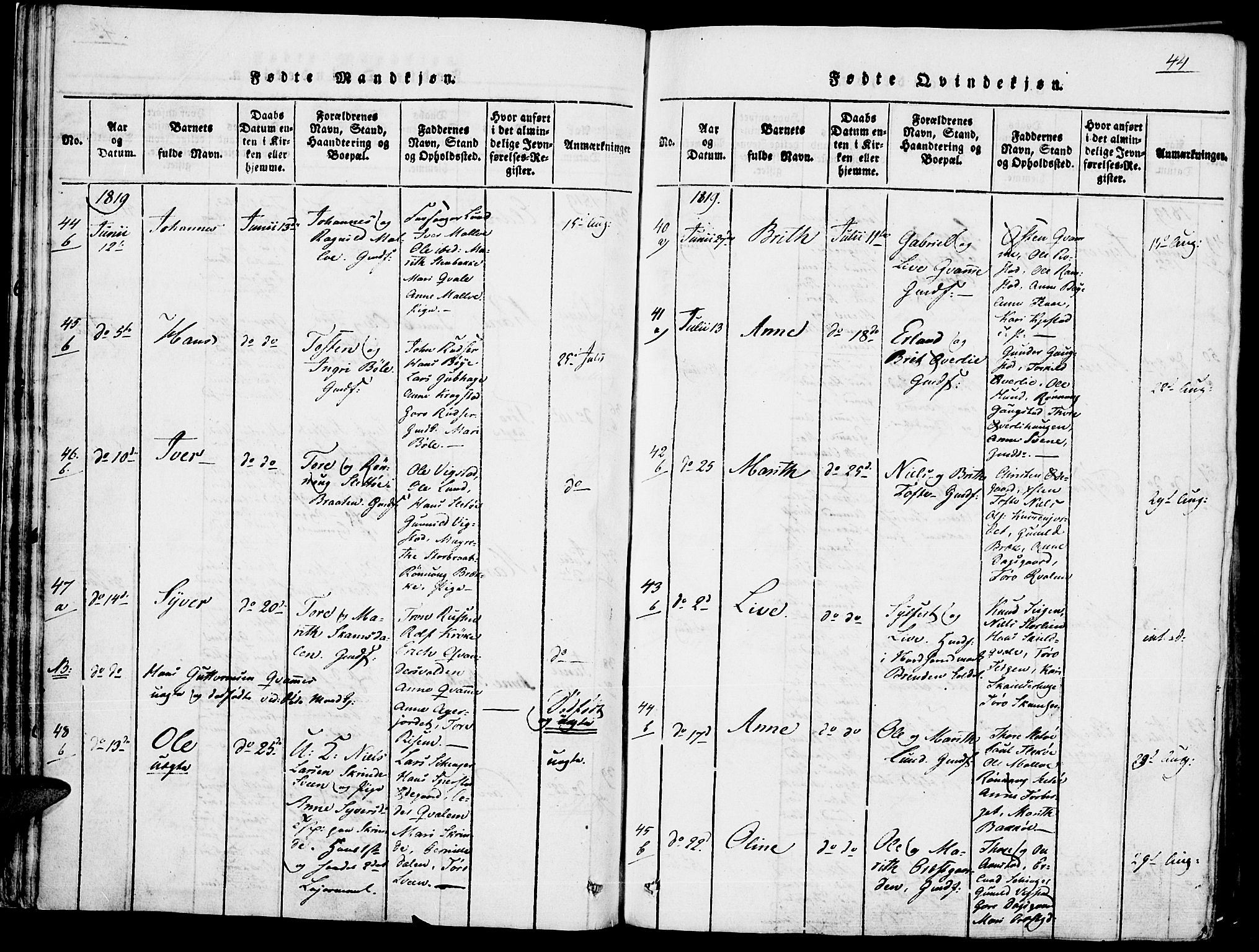 Lom prestekontor, SAH/PREST-070/K/L0004: Parish register (official) no. 4, 1815-1825, p. 44