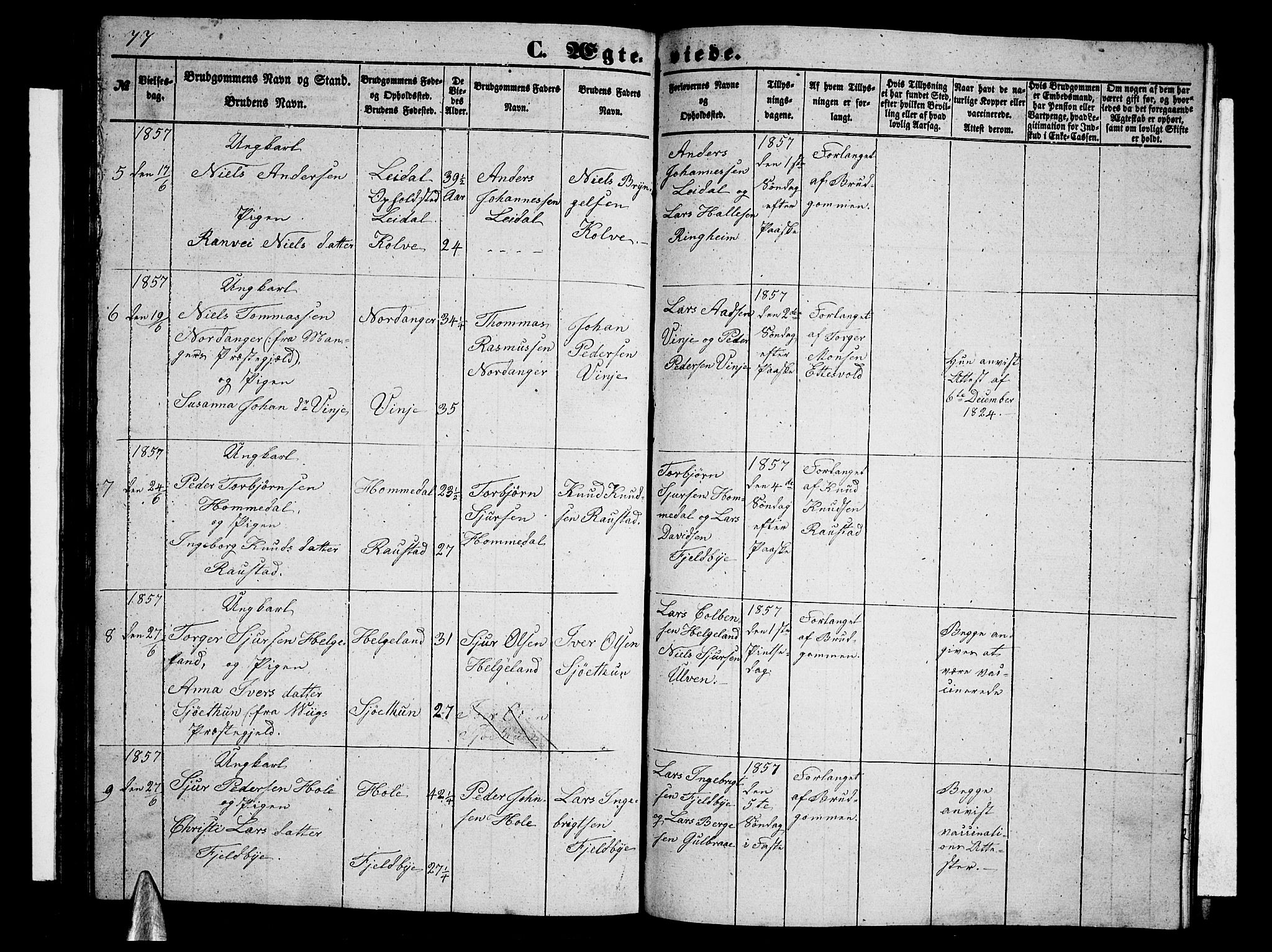Vossestrand Sokneprestembete, SAB/A-79101/H/Hab: Parish register (copy) no. B 1, 1855-1867, p. 77