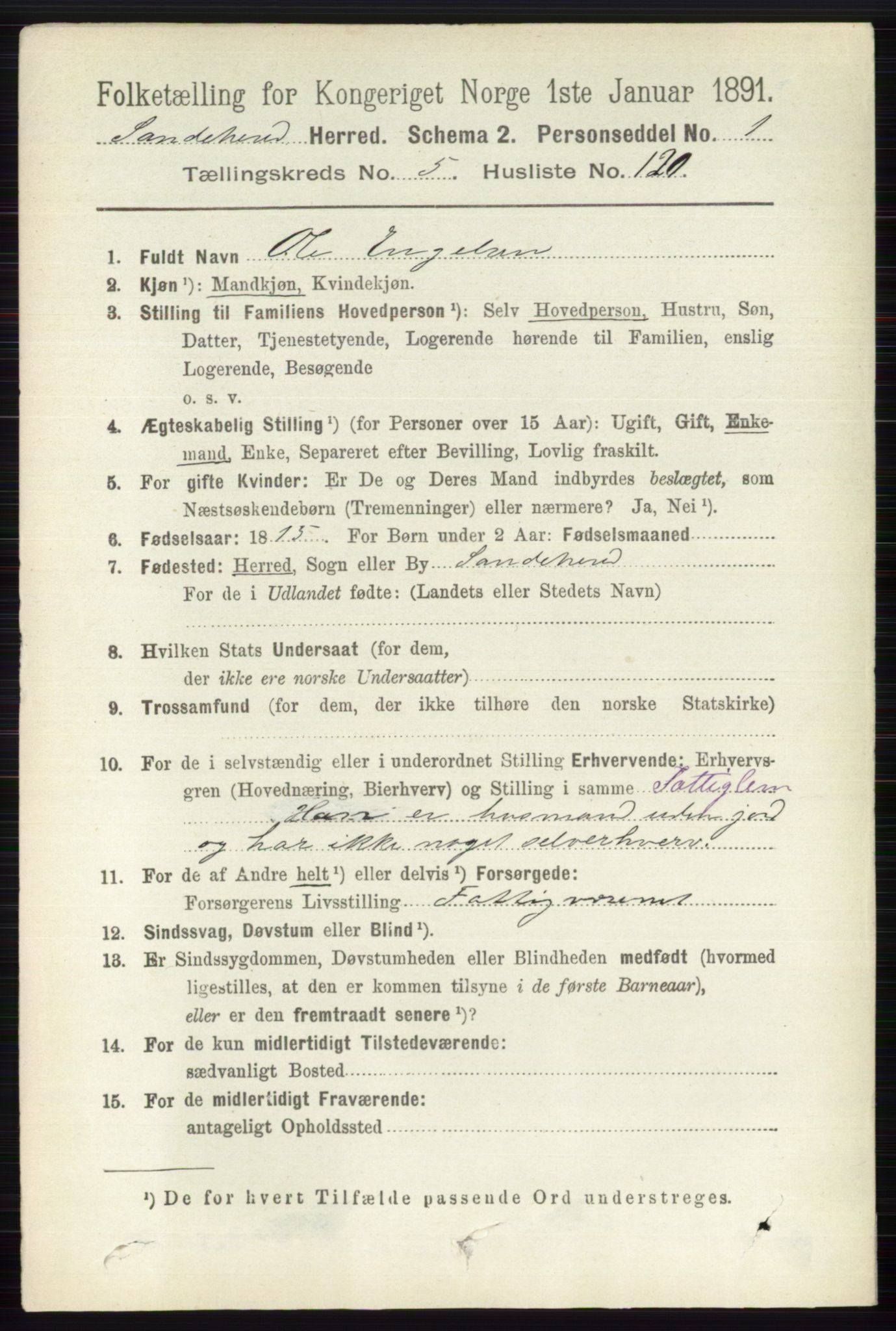 RA, 1891 census for 0724 Sandeherred, 1891, p. 3416