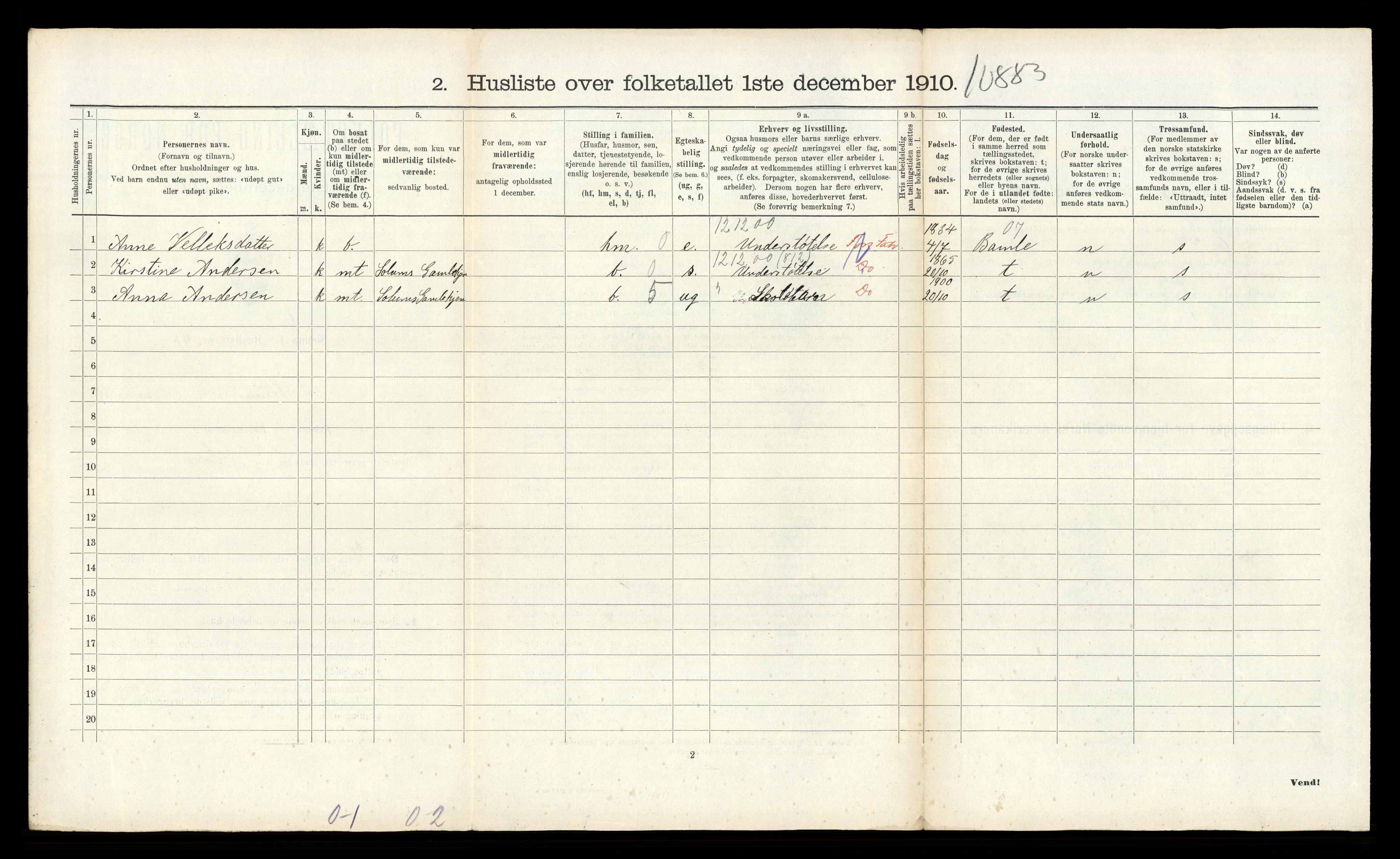 RA, 1910 census for Solum, 1910, p. 2592