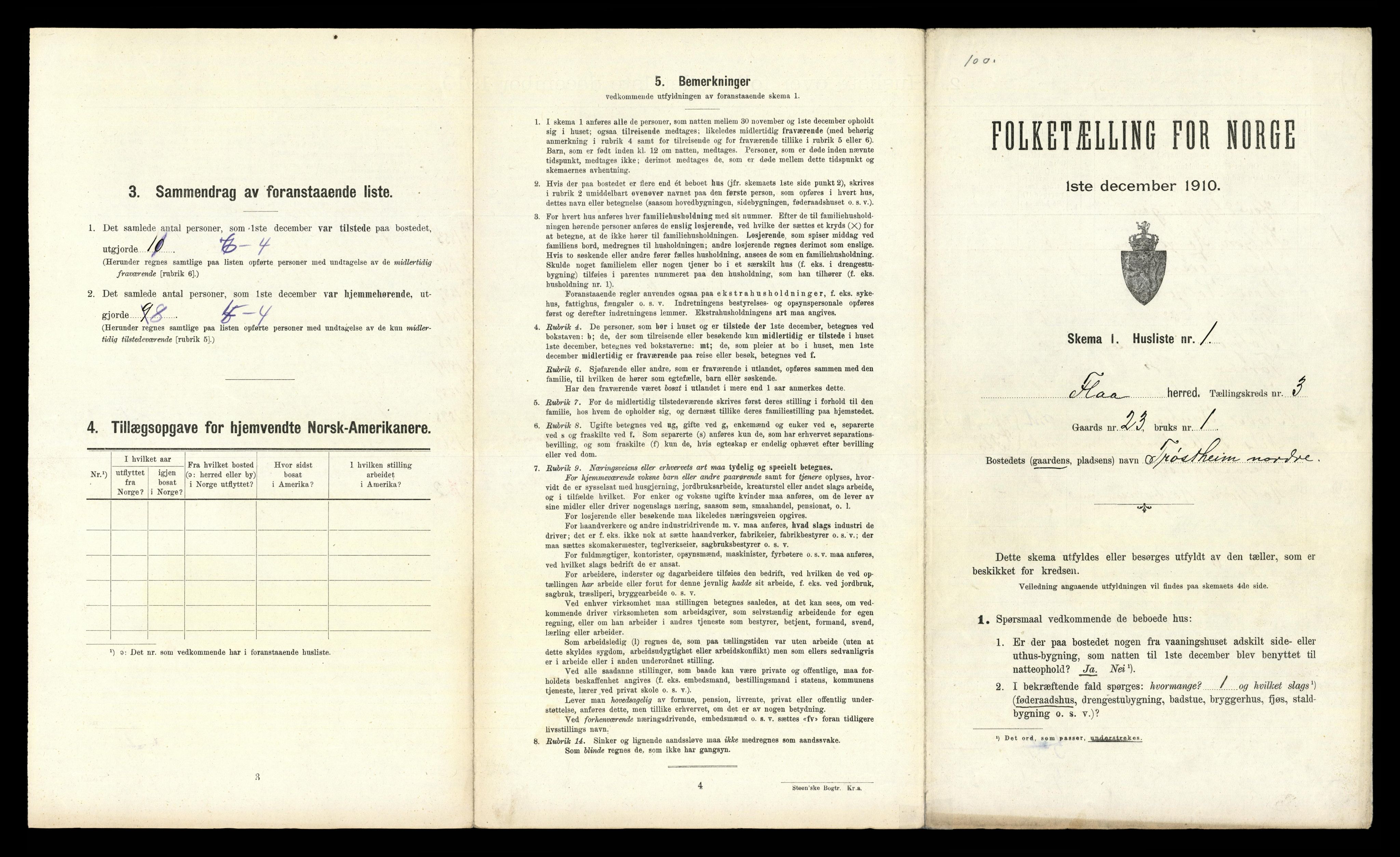 RA, 1910 census for Flå, 1910, p. 208