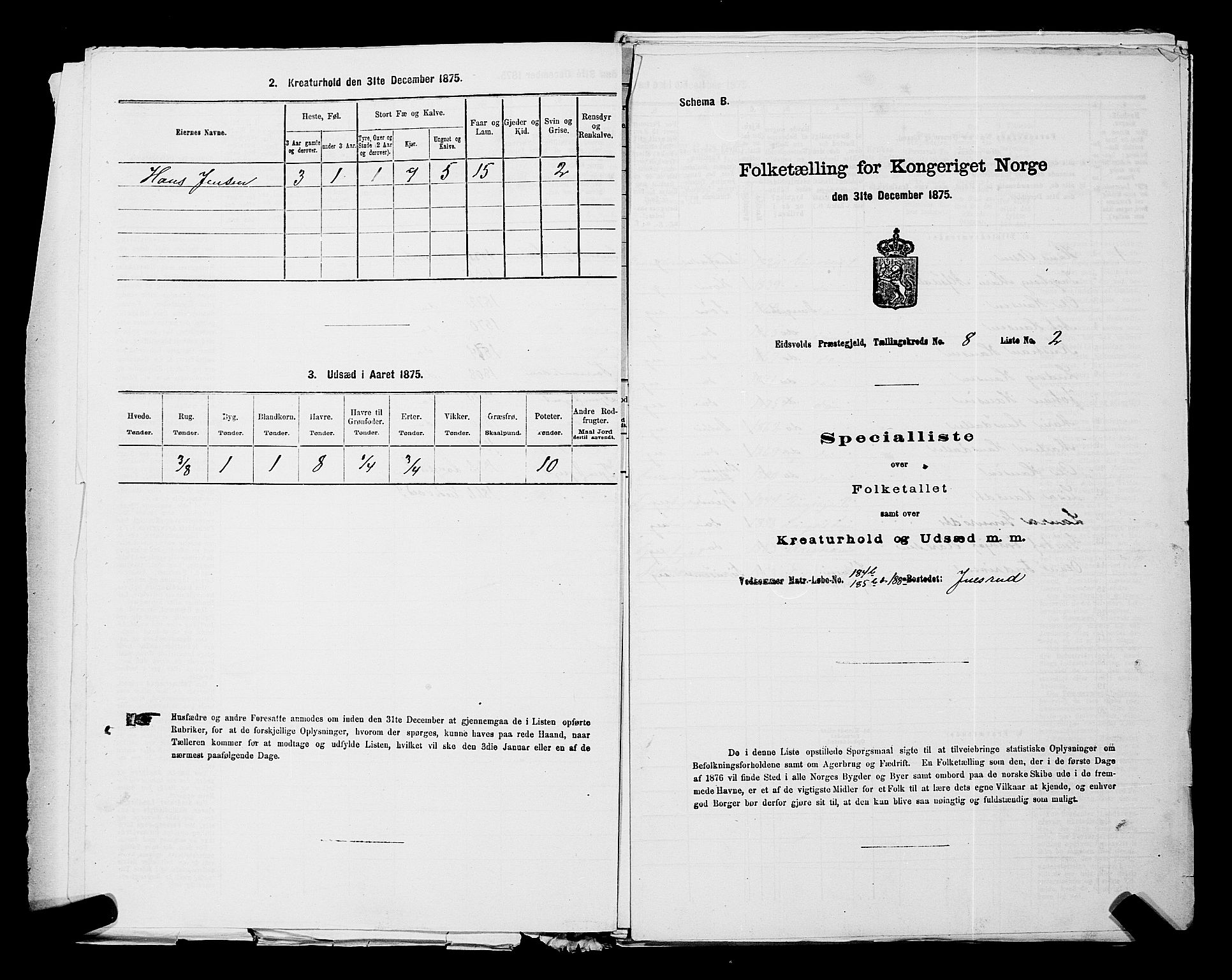 RA, 1875 census for 0237P Eidsvoll, 1875, p. 1074