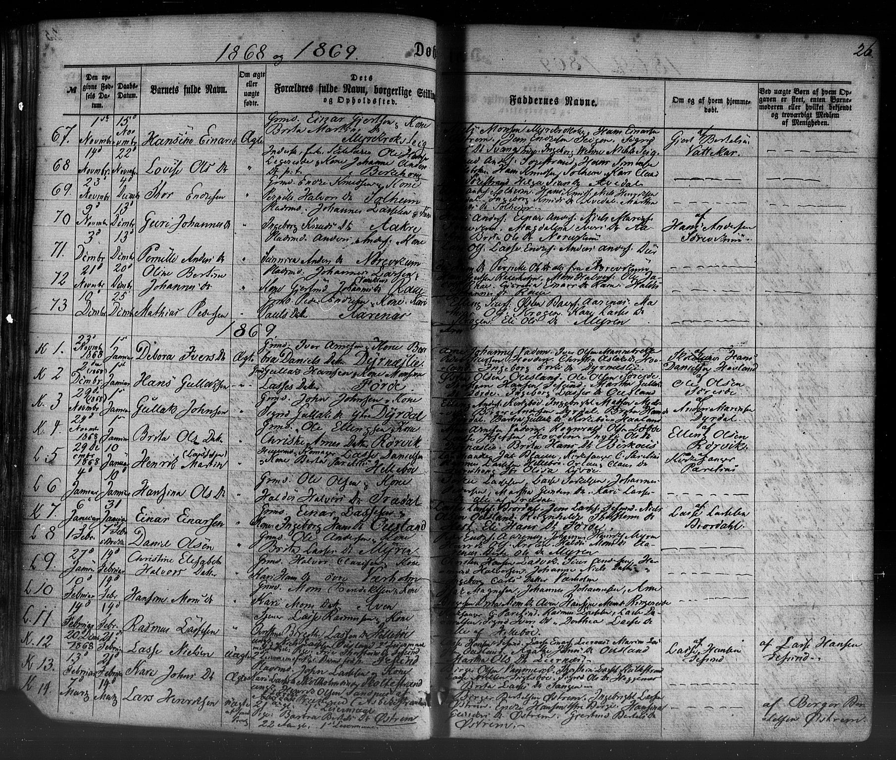 Lavik sokneprestembete, SAB/A-80901: Parish register (official) no. A 4, 1864-1881, p. 26