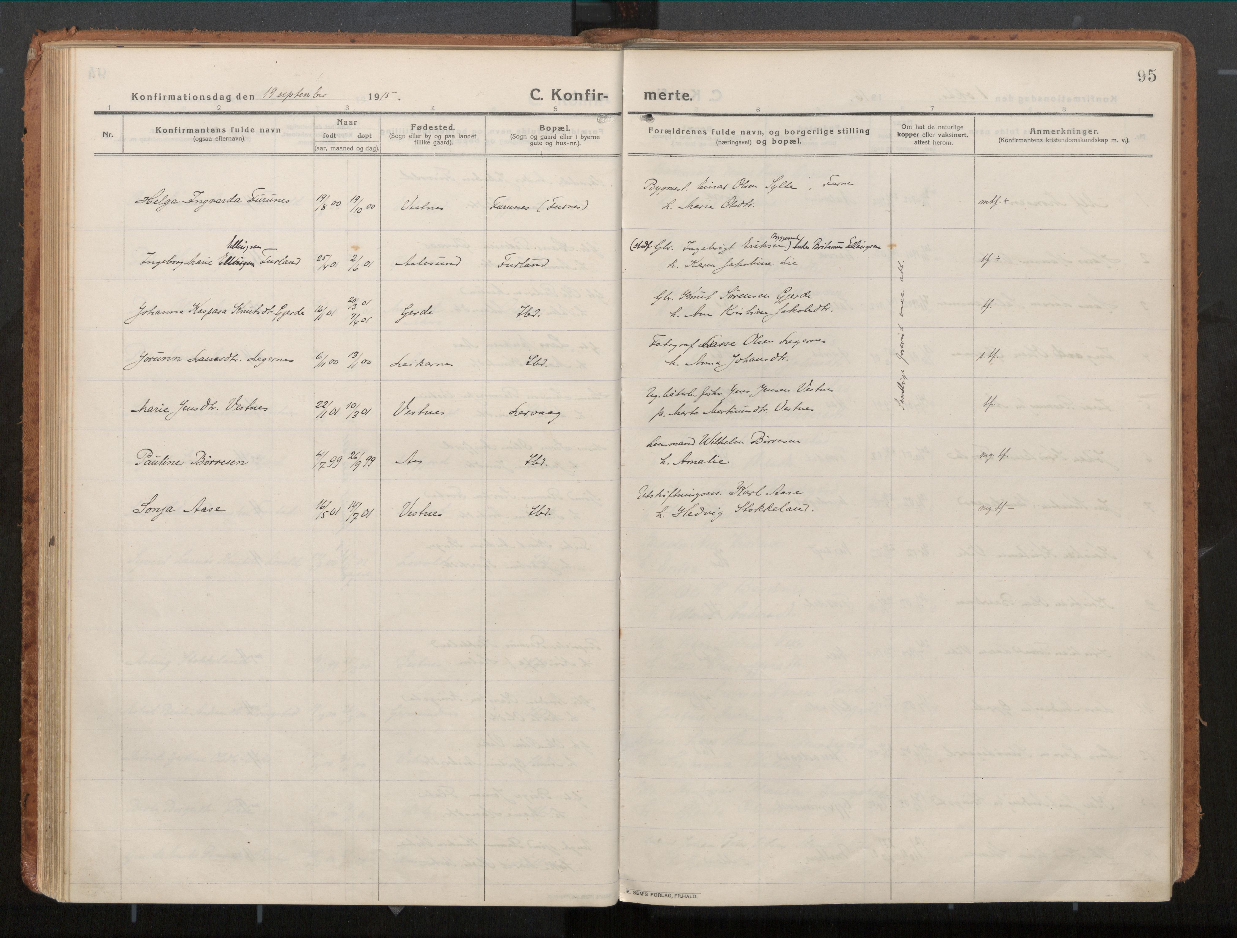 Ministerialprotokoller, klokkerbøker og fødselsregistre - Møre og Romsdal, AV/SAT-A-1454/539/L0534a: Parish register (official) no. 539A08, 1912-1935, p. 95