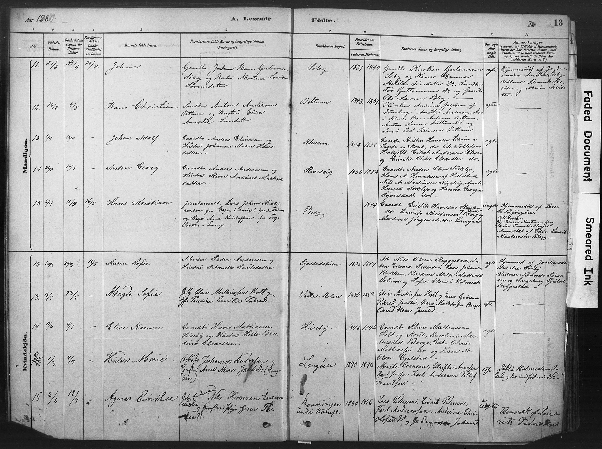 Våle kirkebøker, AV/SAKO-A-334/F/Fa/L0011: Parish register (official) no. I 11, 1878-1906, p. 13