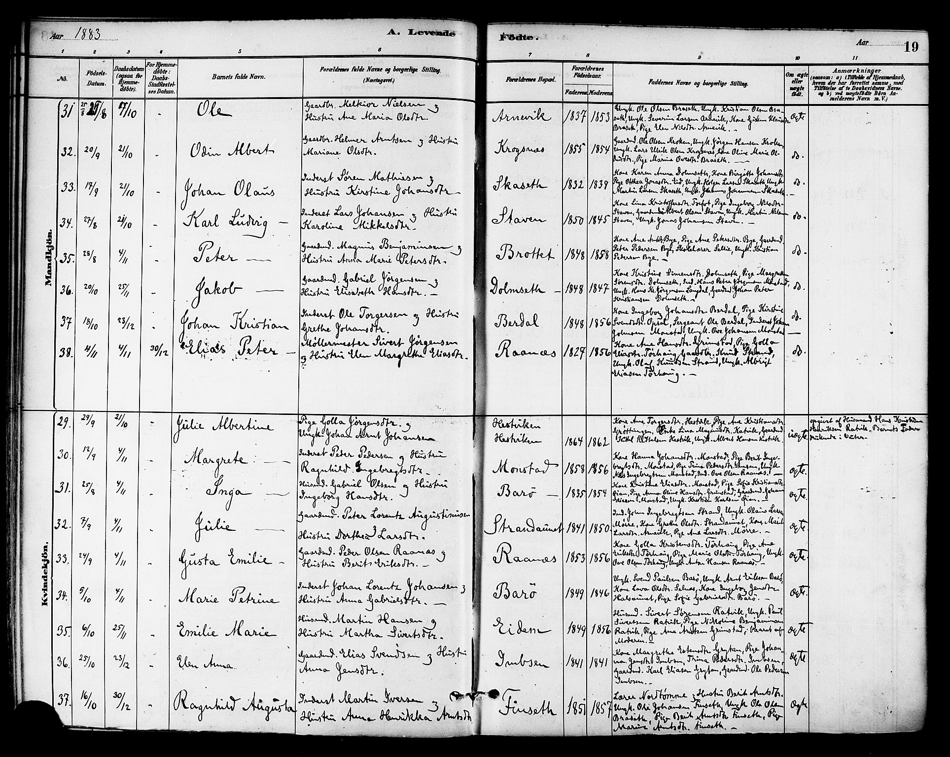 Ministerialprotokoller, klokkerbøker og fødselsregistre - Sør-Trøndelag, SAT/A-1456/655/L0680: Parish register (official) no. 655A09, 1880-1894, p. 19
